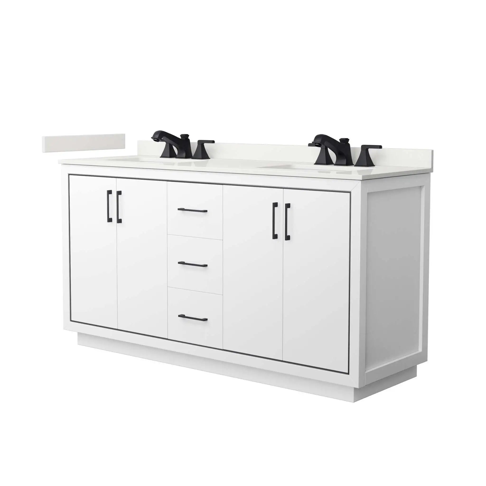 66" Icon Double Bathroom Vanity in White with Matte Black Trim by Wyndham