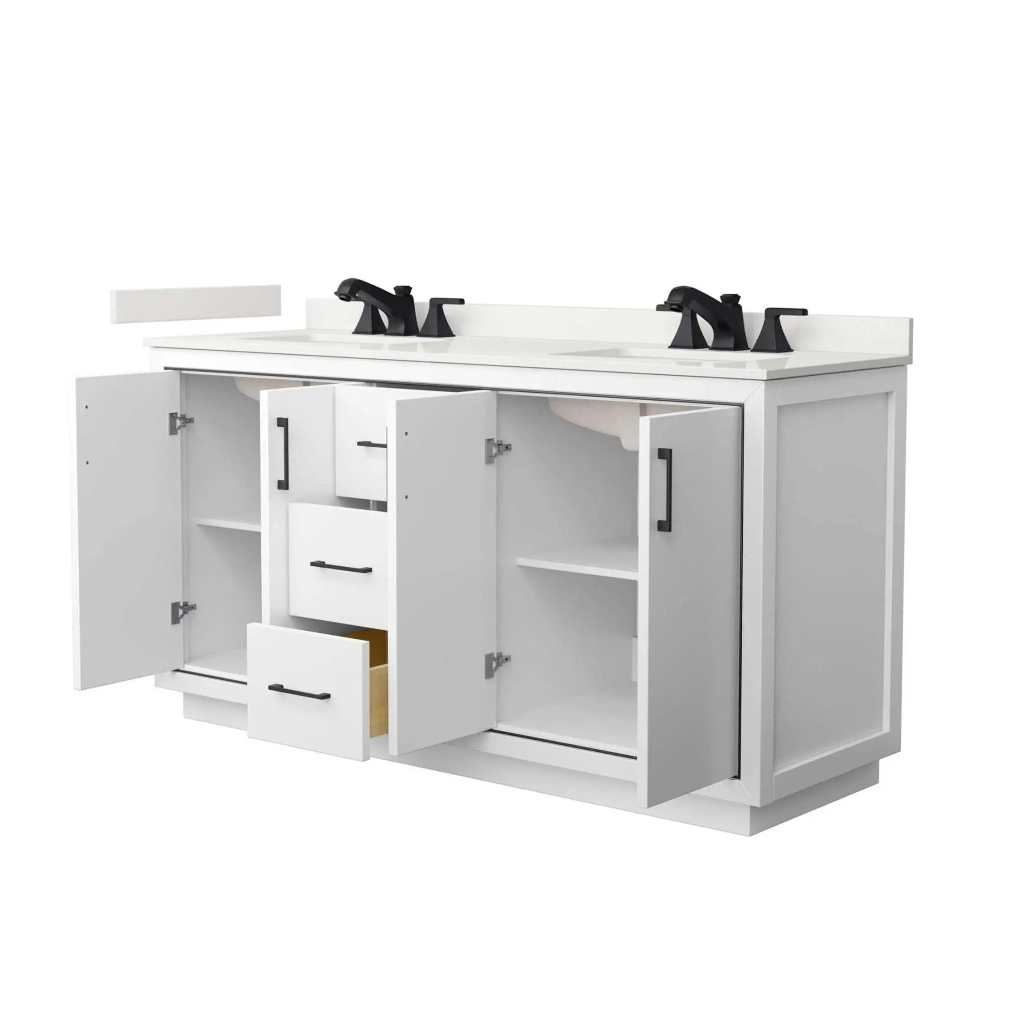 66" Icon Double Bathroom Vanity in White with Matte Black Trim by Wyndham