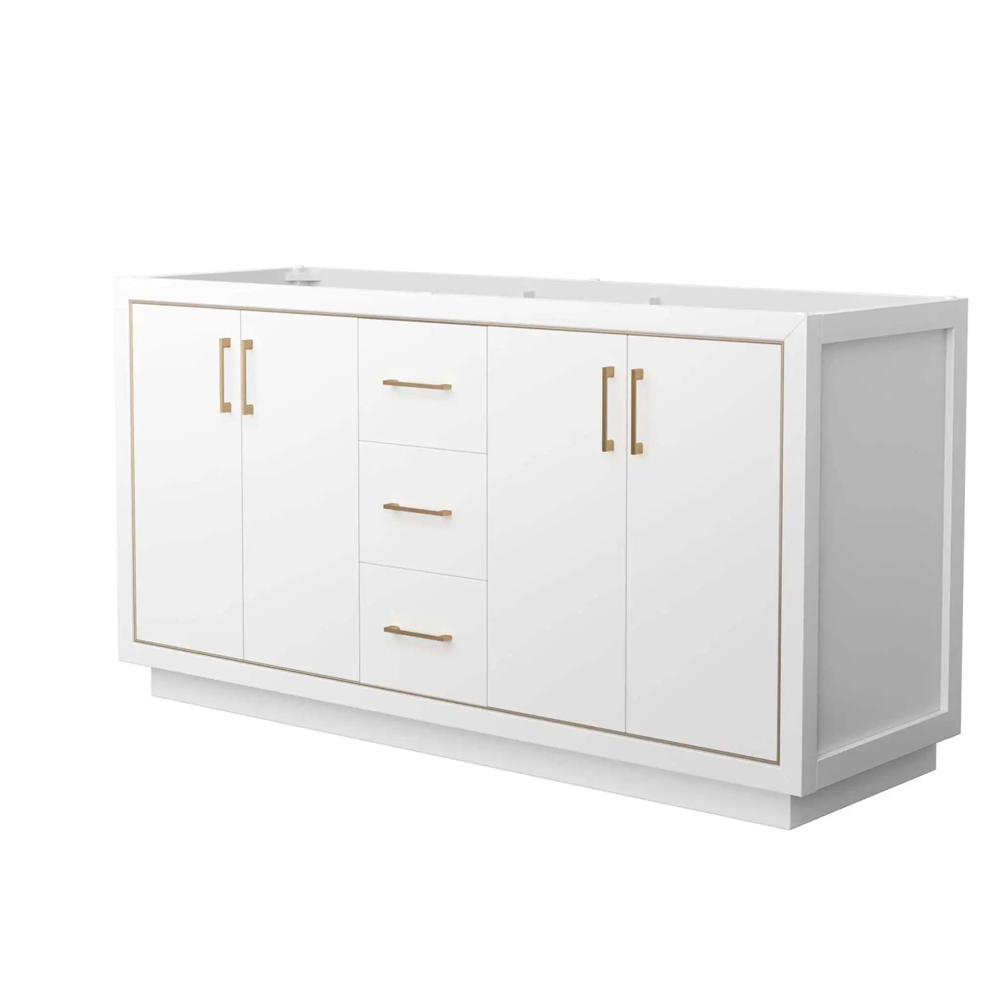 66" Icon Double Bathroom Vanity in White with Satin Bronze Trim by Wyndham
