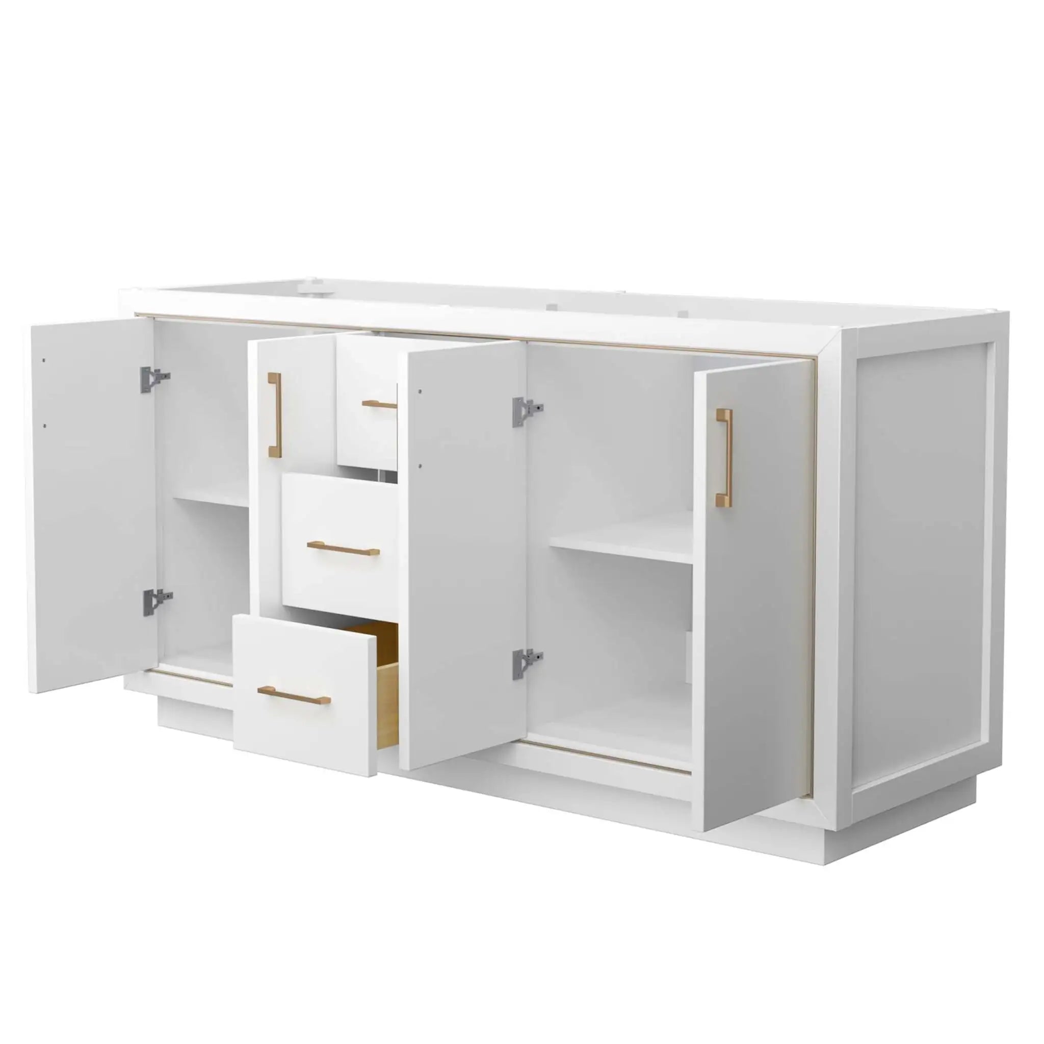 66" Icon Double Bathroom Vanity in White with Satin Bronze Trim by Wyndham