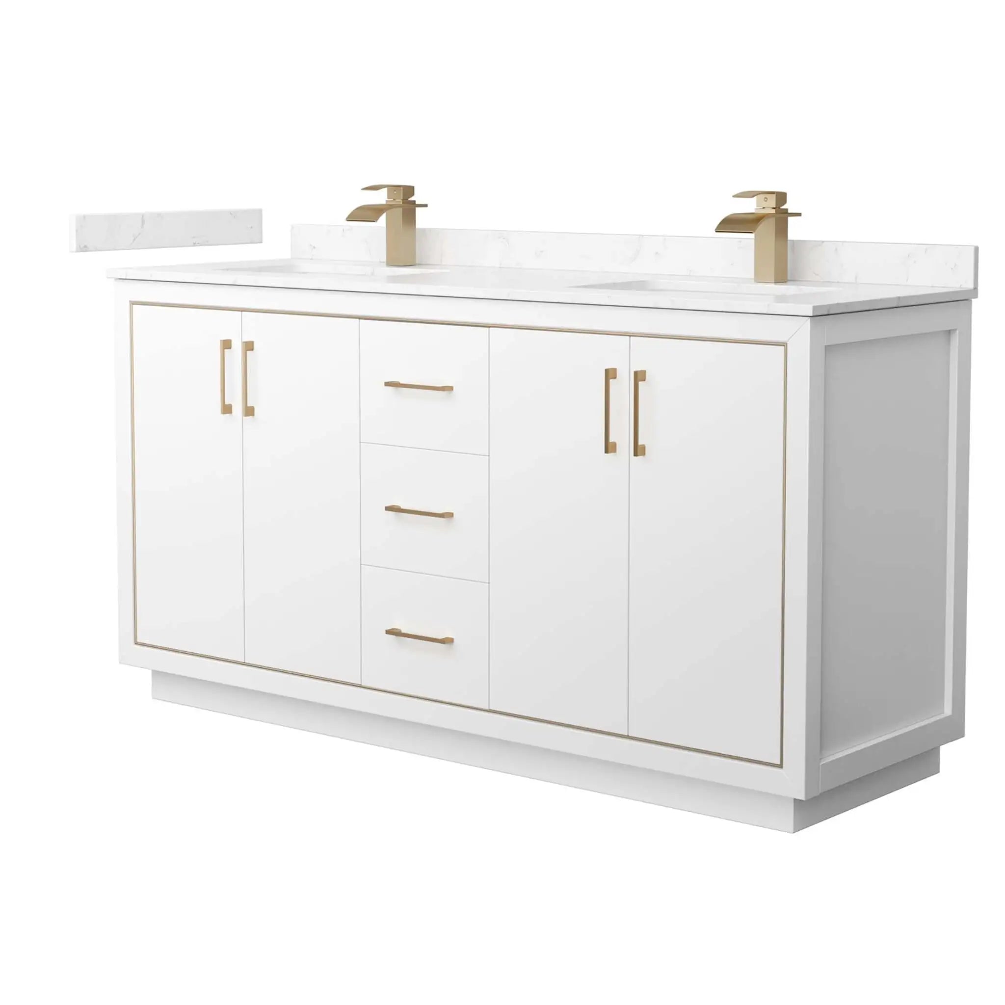 66" Icon Double Bathroom Vanity in White with Satin Bronze Trim by Wyndham