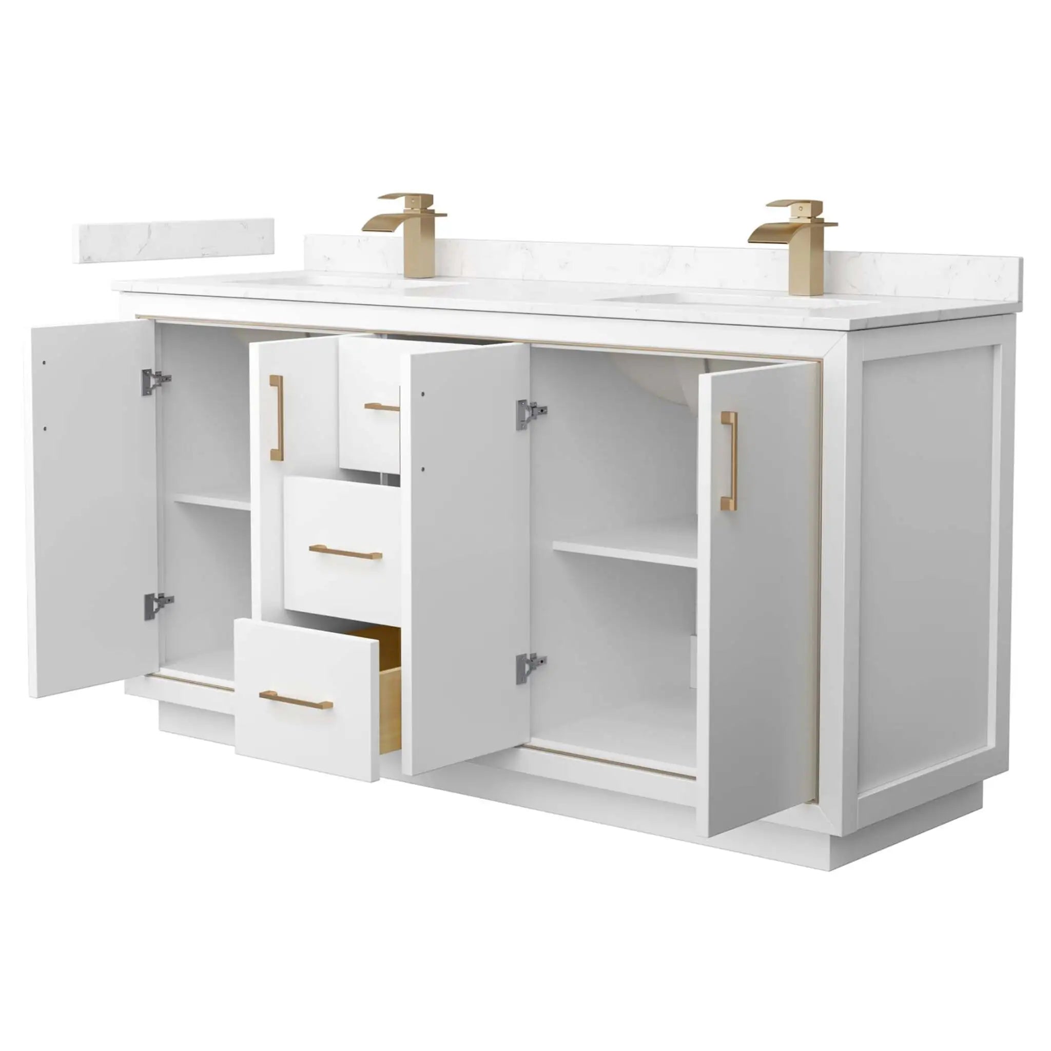 66" Icon Double Bathroom Vanity in White with Satin Bronze Trim by Wyndham