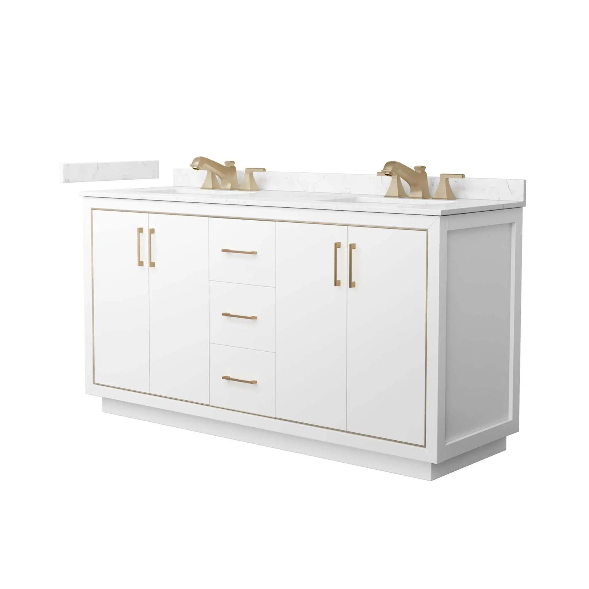 66" Icon Double Bathroom Vanity in White with Satin Bronze Trim by Wyndham