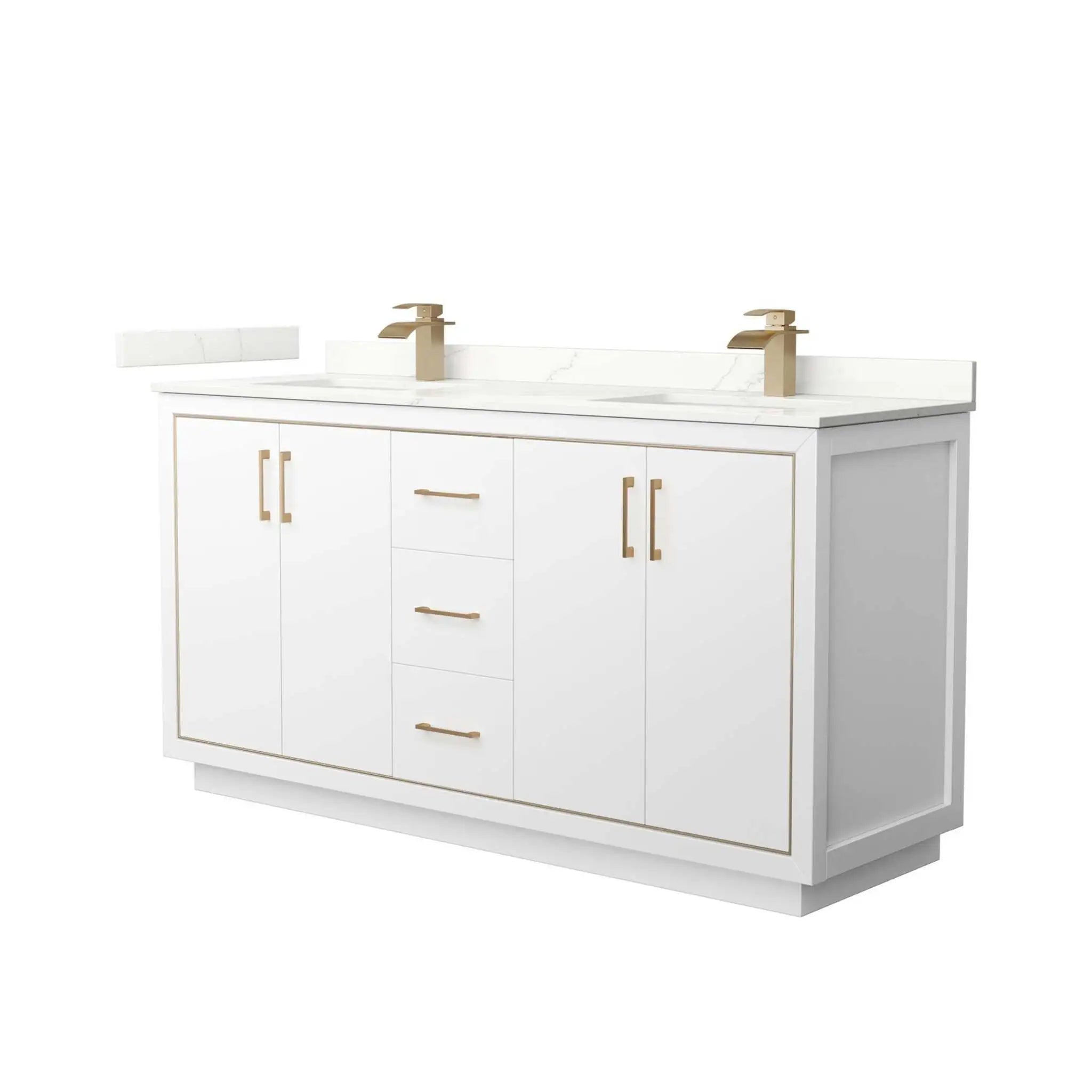 66" Icon Double Bathroom Vanity in White with Satin Bronze Trim by Wyndham