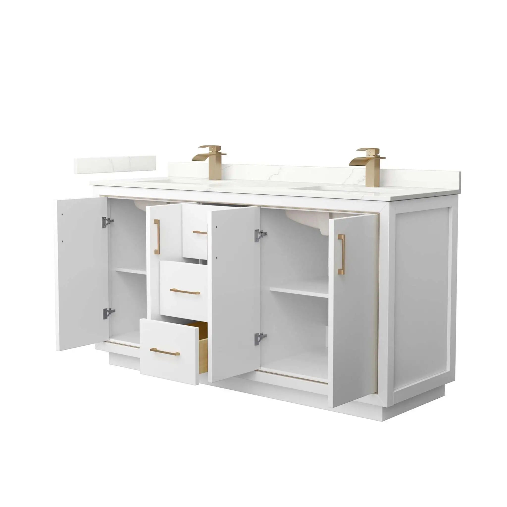 66" Icon Double Bathroom Vanity in White with Satin Bronze Trim by Wyndham