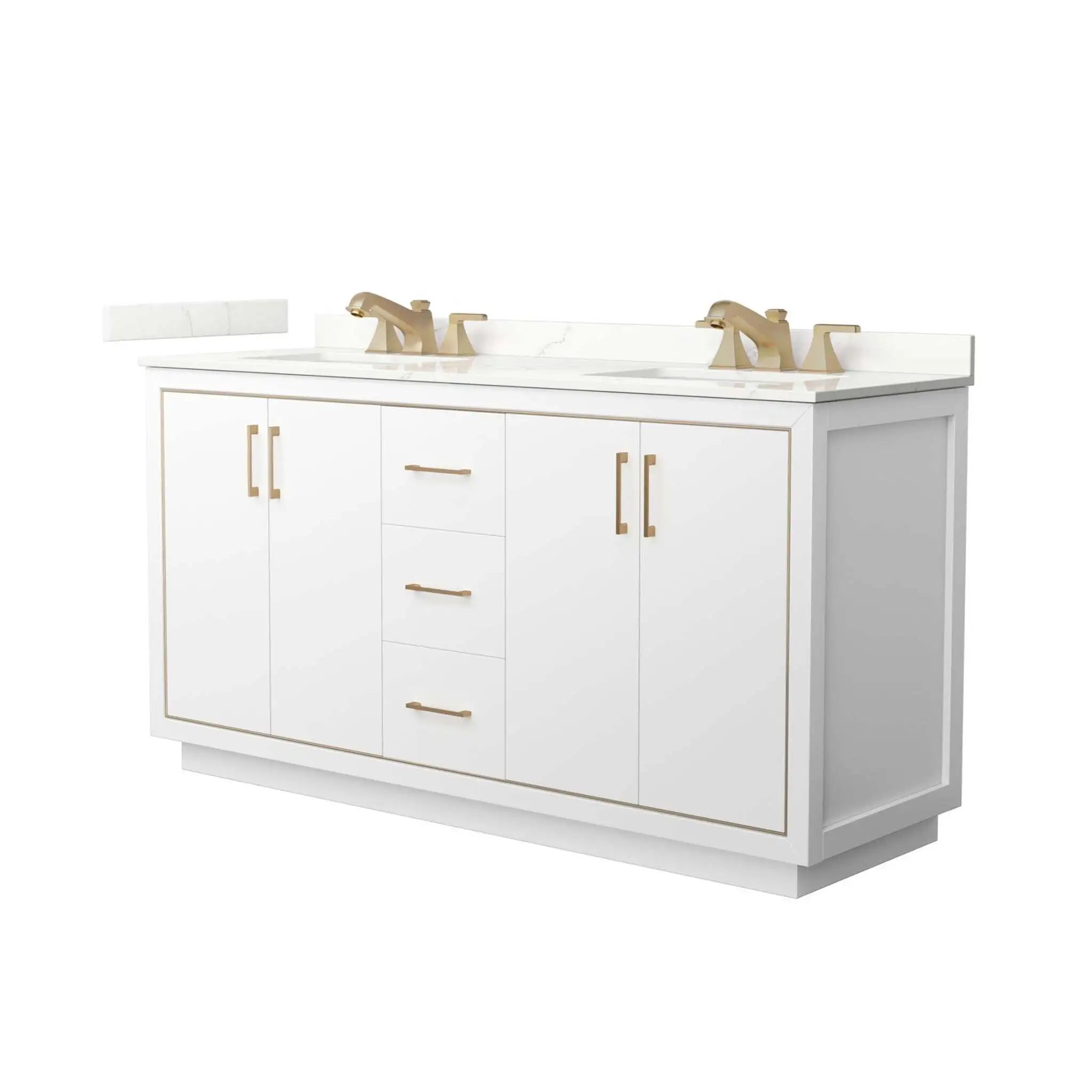 66" Icon Double Bathroom Vanity in White with Satin Bronze Trim by Wyndham