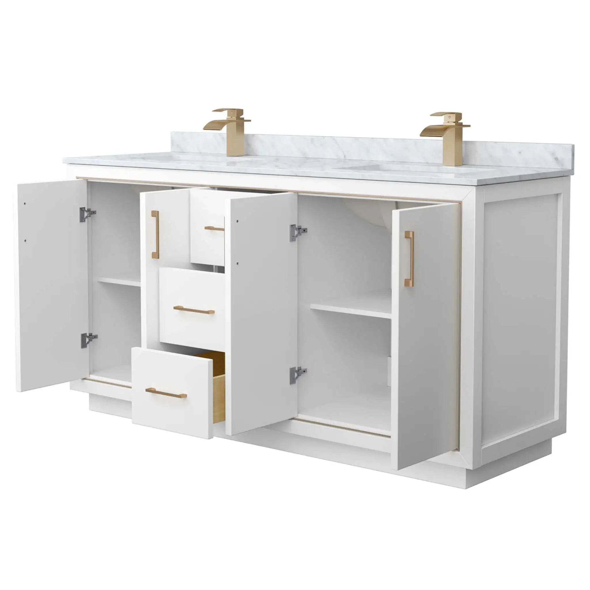 66" Icon Double Bathroom Vanity in White with Satin Bronze Trim by Wyndham