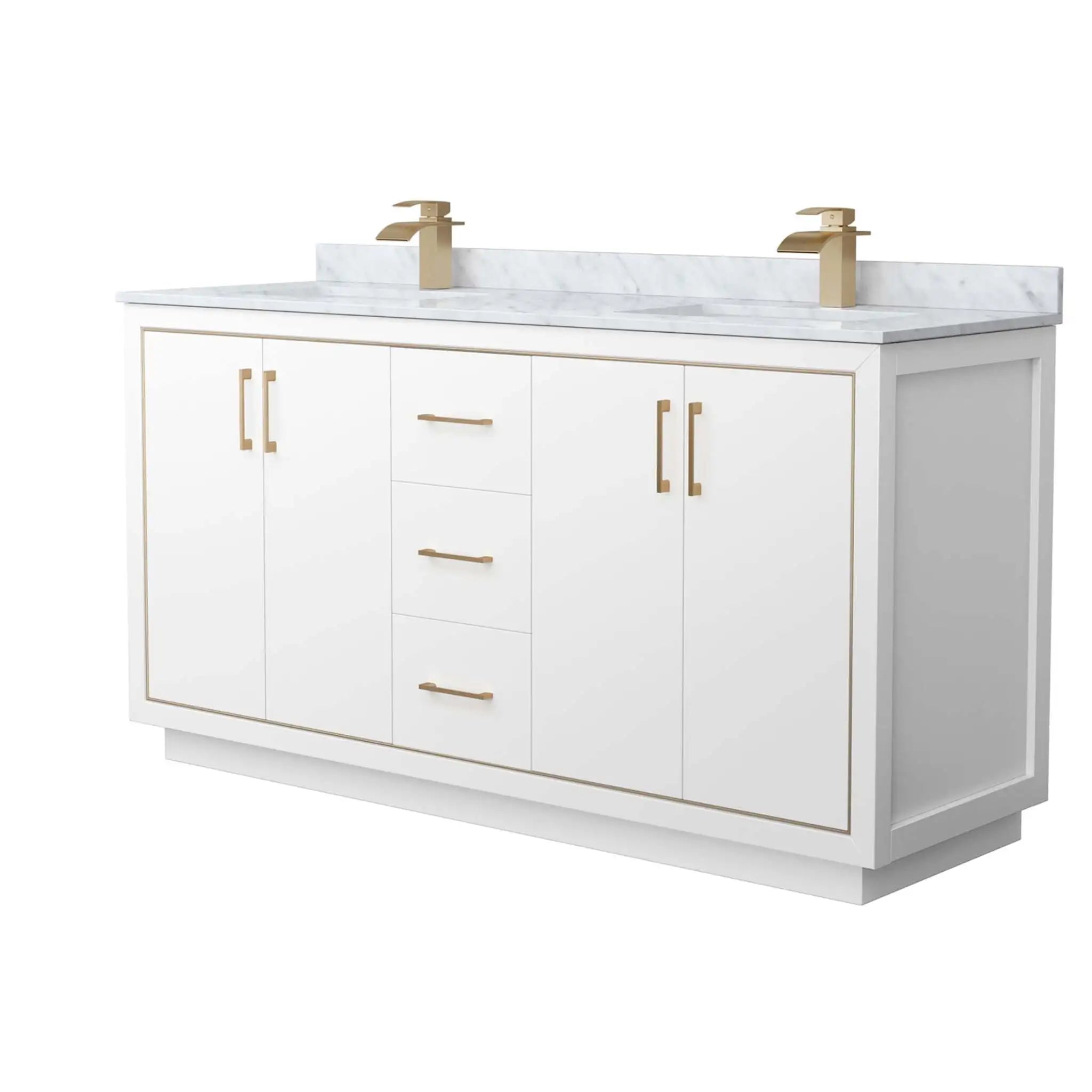 66" Icon Double Bathroom Vanity in White with Satin Bronze Trim by Wyndham