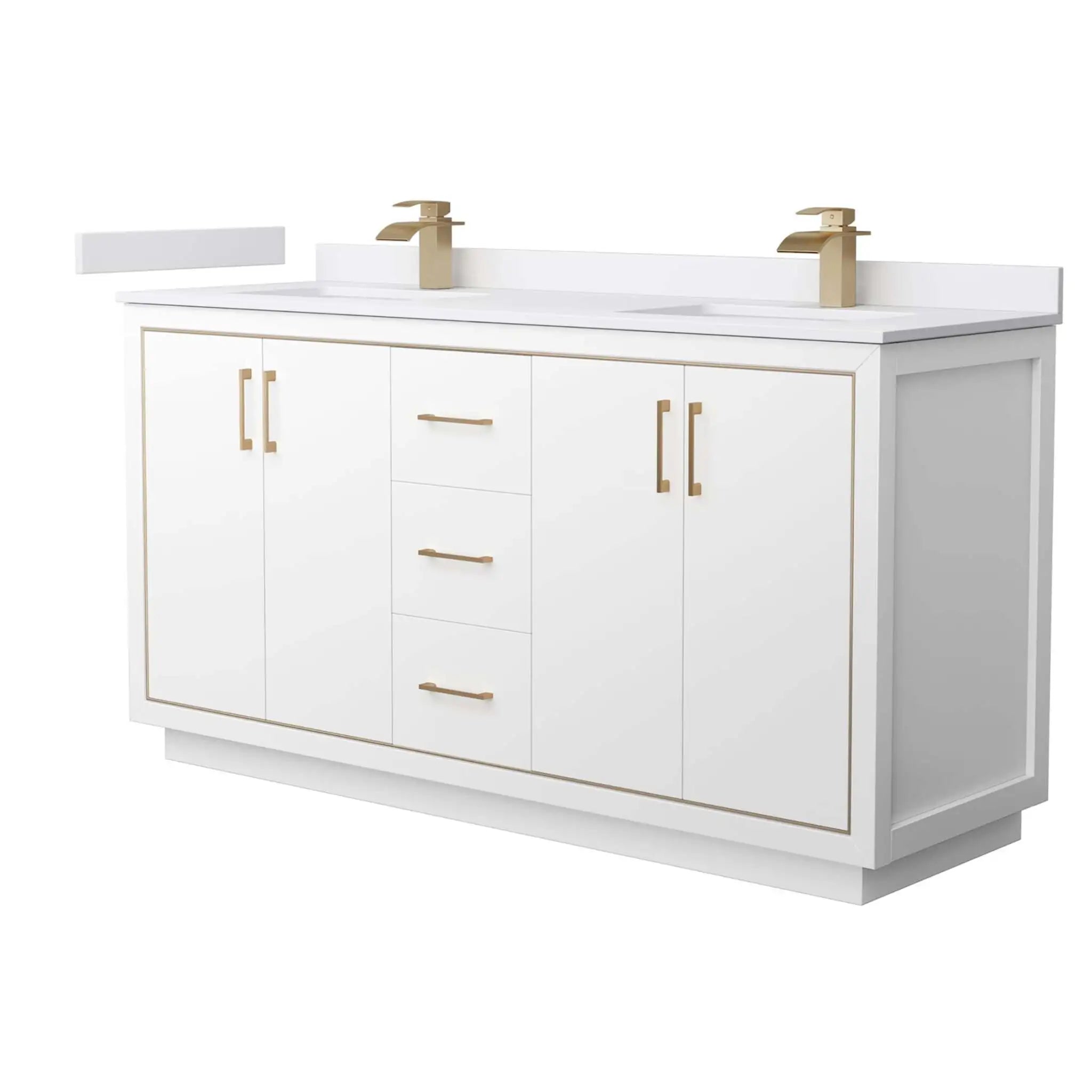 66" Icon Double Bathroom Vanity in White with Satin Bronze Trim by Wyndham