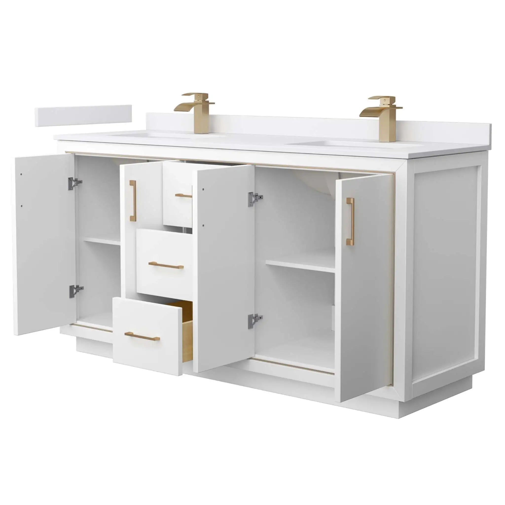 66" Icon Double Bathroom Vanity in White with Satin Bronze Trim by Wyndham