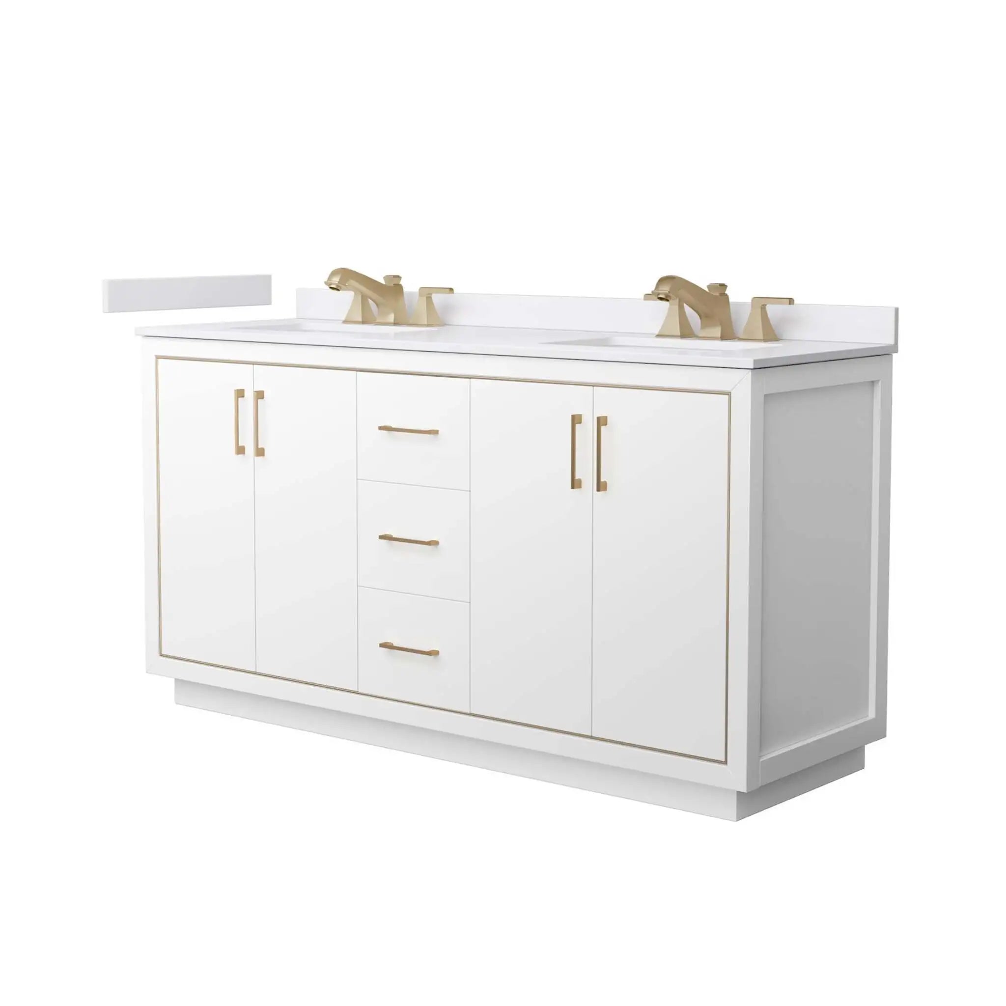 66" Icon Double Bathroom Vanity in White with Satin Bronze Trim by Wyndham