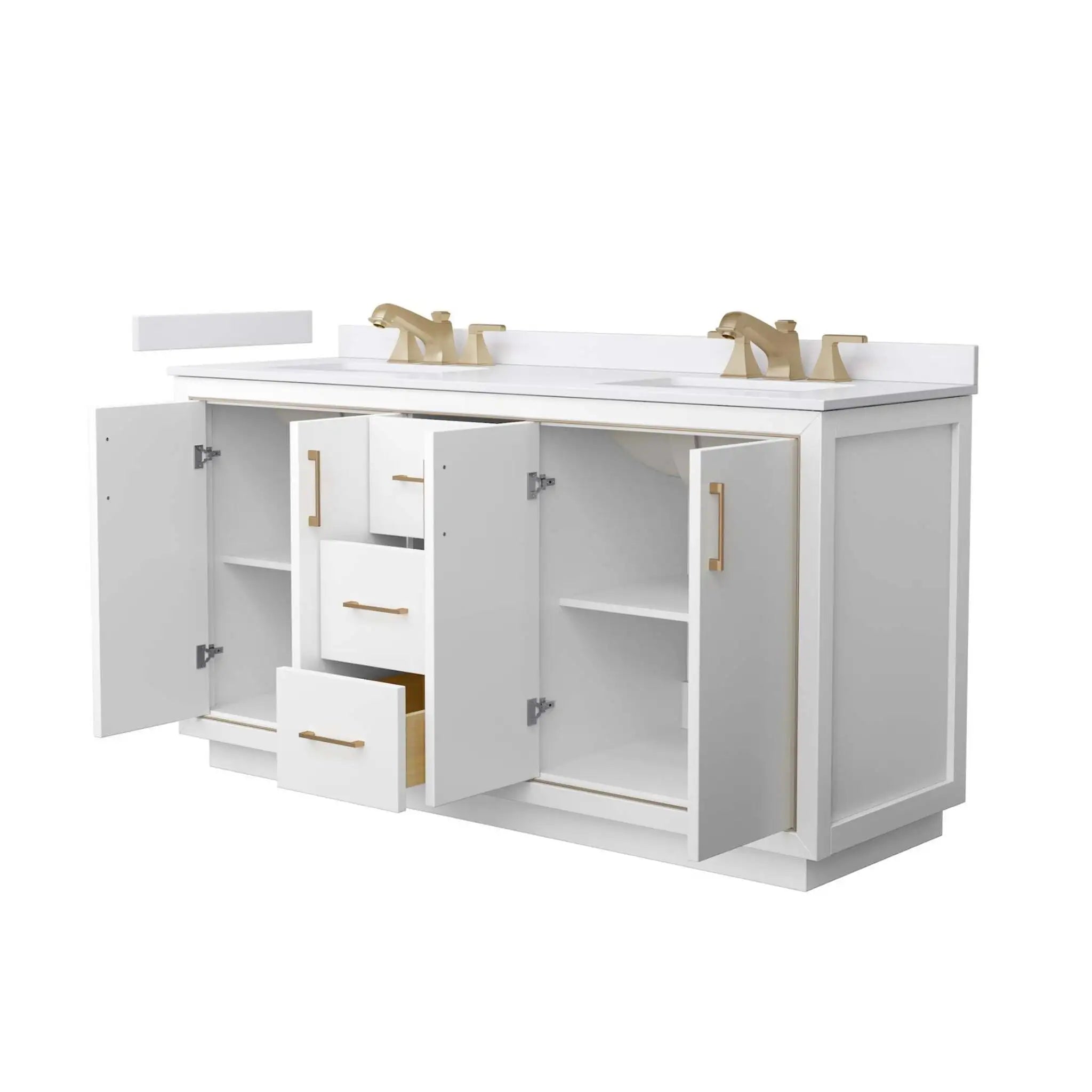 66" Icon Double Bathroom Vanity in White with Satin Bronze Trim by Wyndham