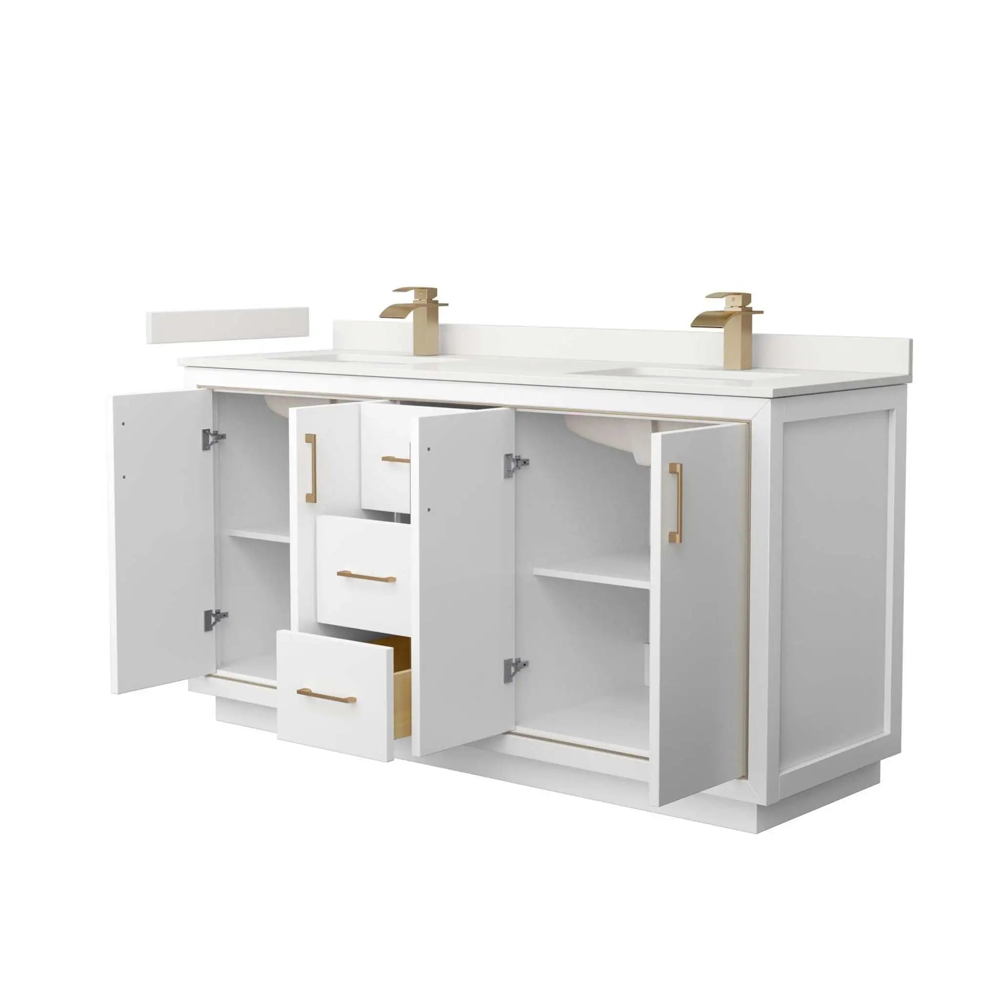 66" Icon Double Bathroom Vanity in White with Satin Bronze Trim by Wyndham