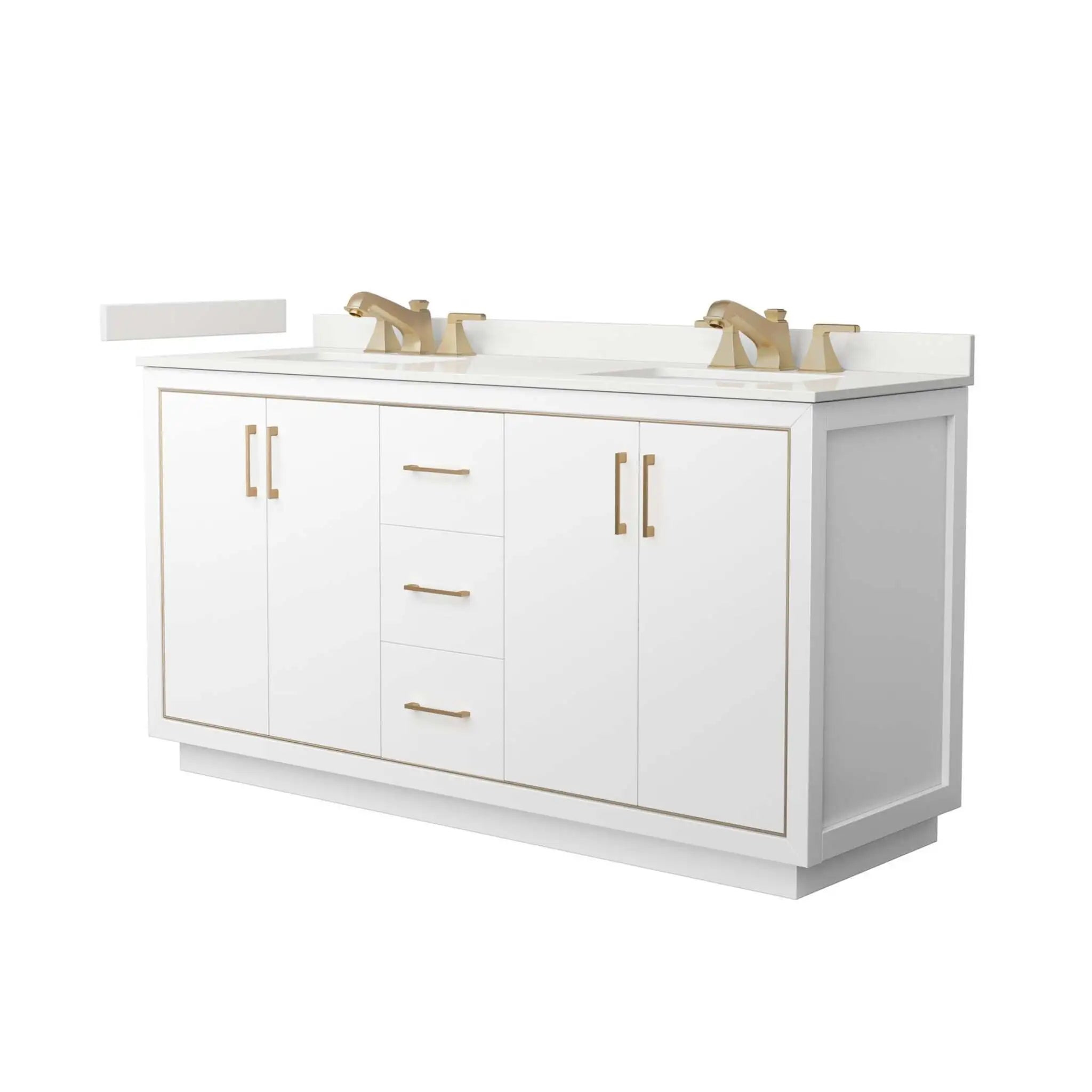 66" Icon Double Bathroom Vanity in White with Satin Bronze Trim by Wyndham