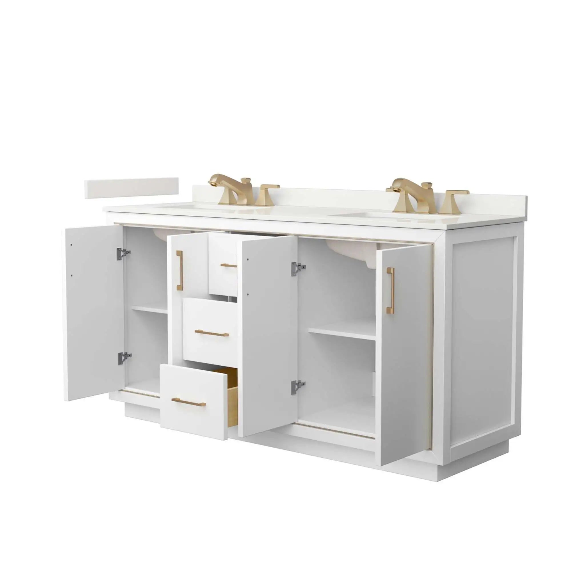 66" Icon Double Bathroom Vanity in White with Satin Bronze Trim by Wyndham