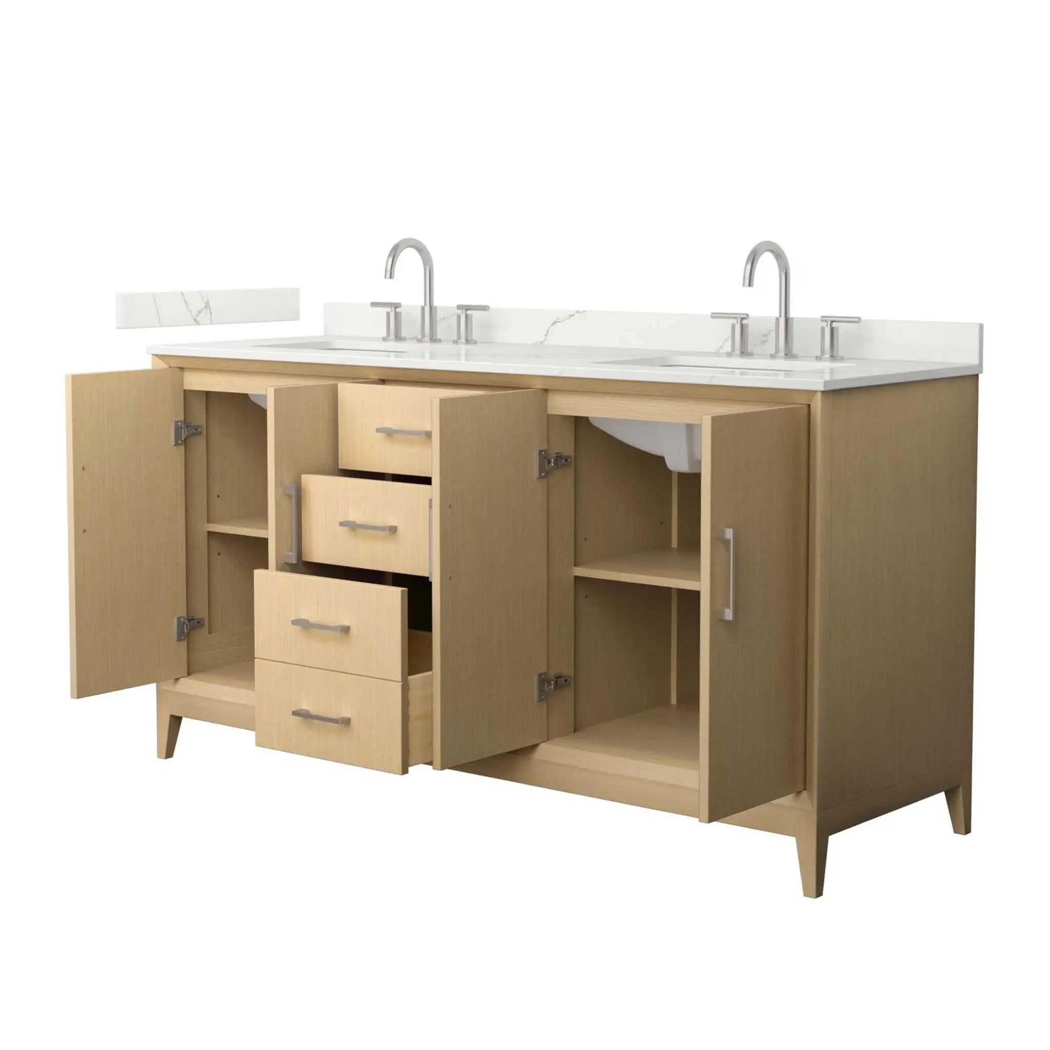 66" Janna Double Bathroom Vanity in White Oak with Brushed Nickel Trim by Wyndham