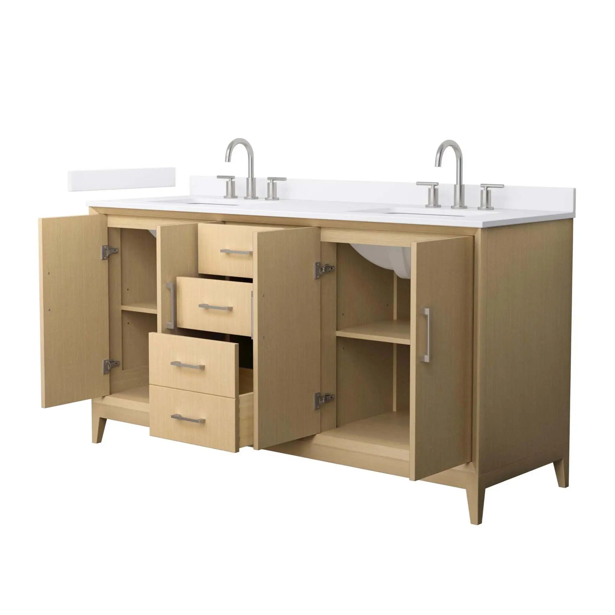 66" Janna Double Bathroom Vanity in White Oak with Brushed Nickel Trim by Wyndham