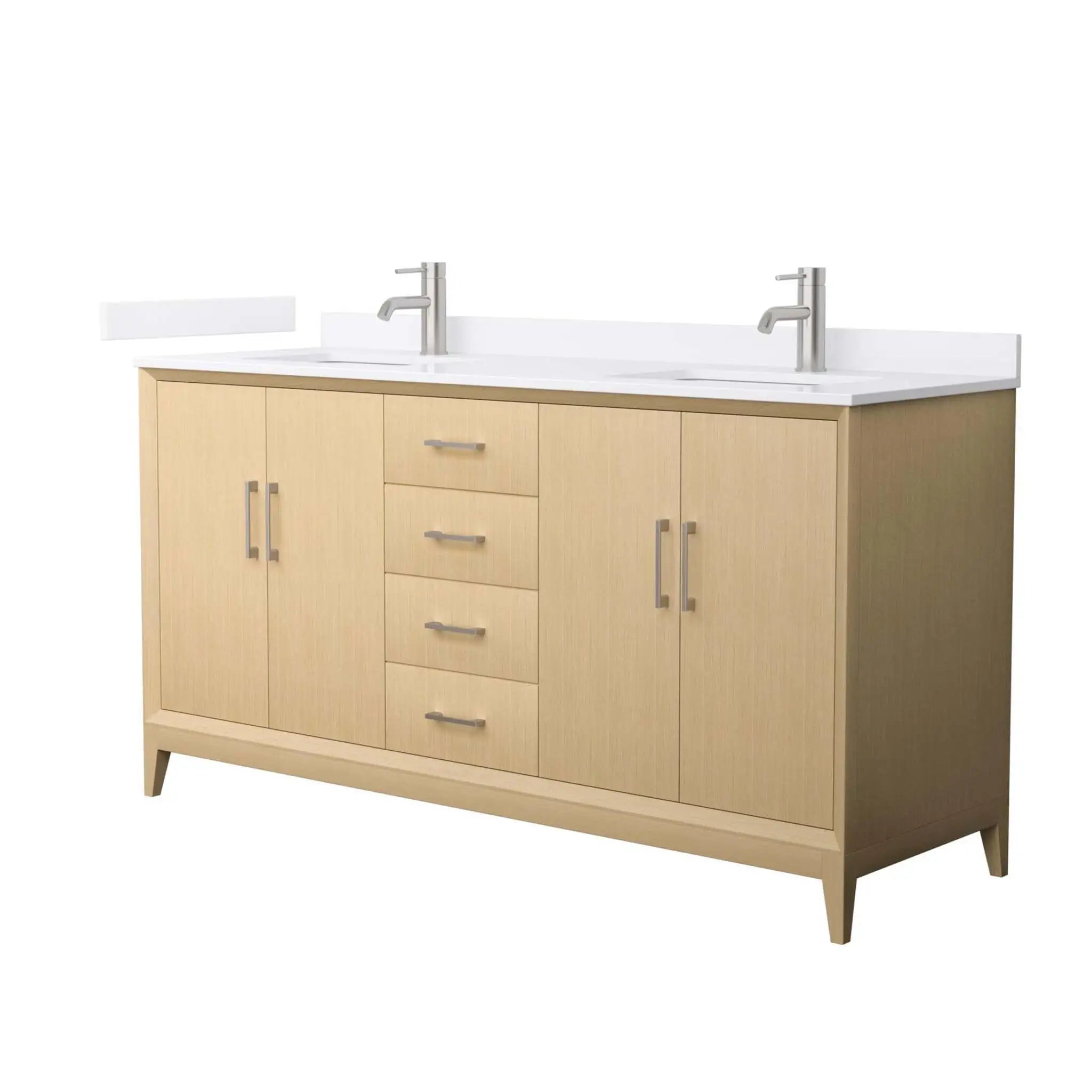 66" Janna Double Bathroom Vanity in White Oak with Brushed Nickel Trim by Wyndham