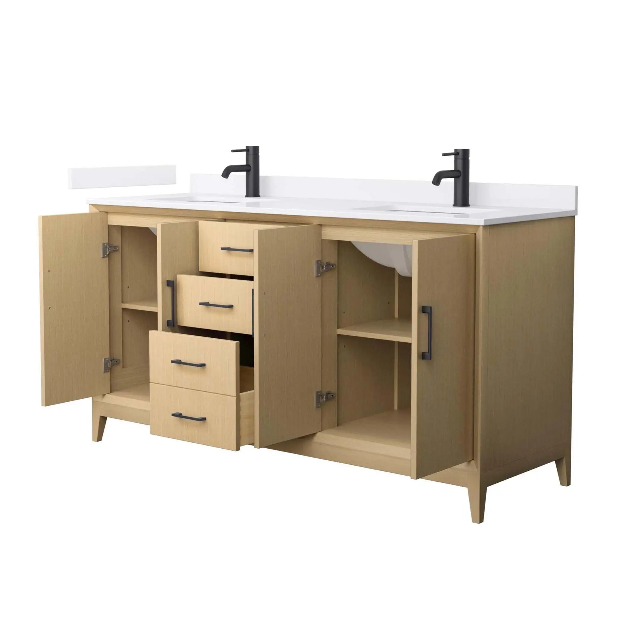 66" Janna Double Bathroom Vanity in White Oak with Matte Black Trim by Wyndham