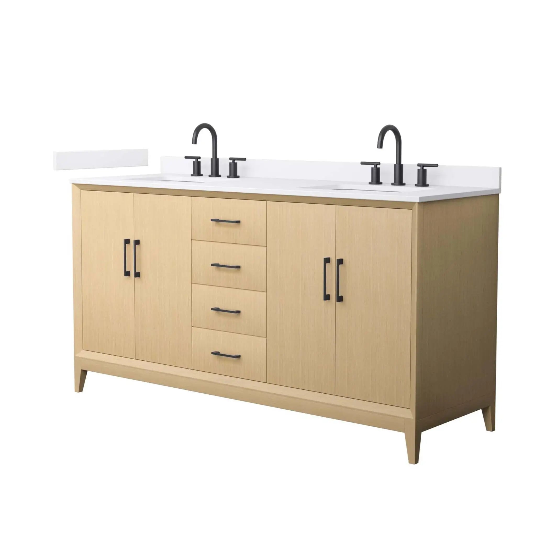 66" Janna Double Bathroom Vanity in White Oak with Matte Black Trim by Wyndham