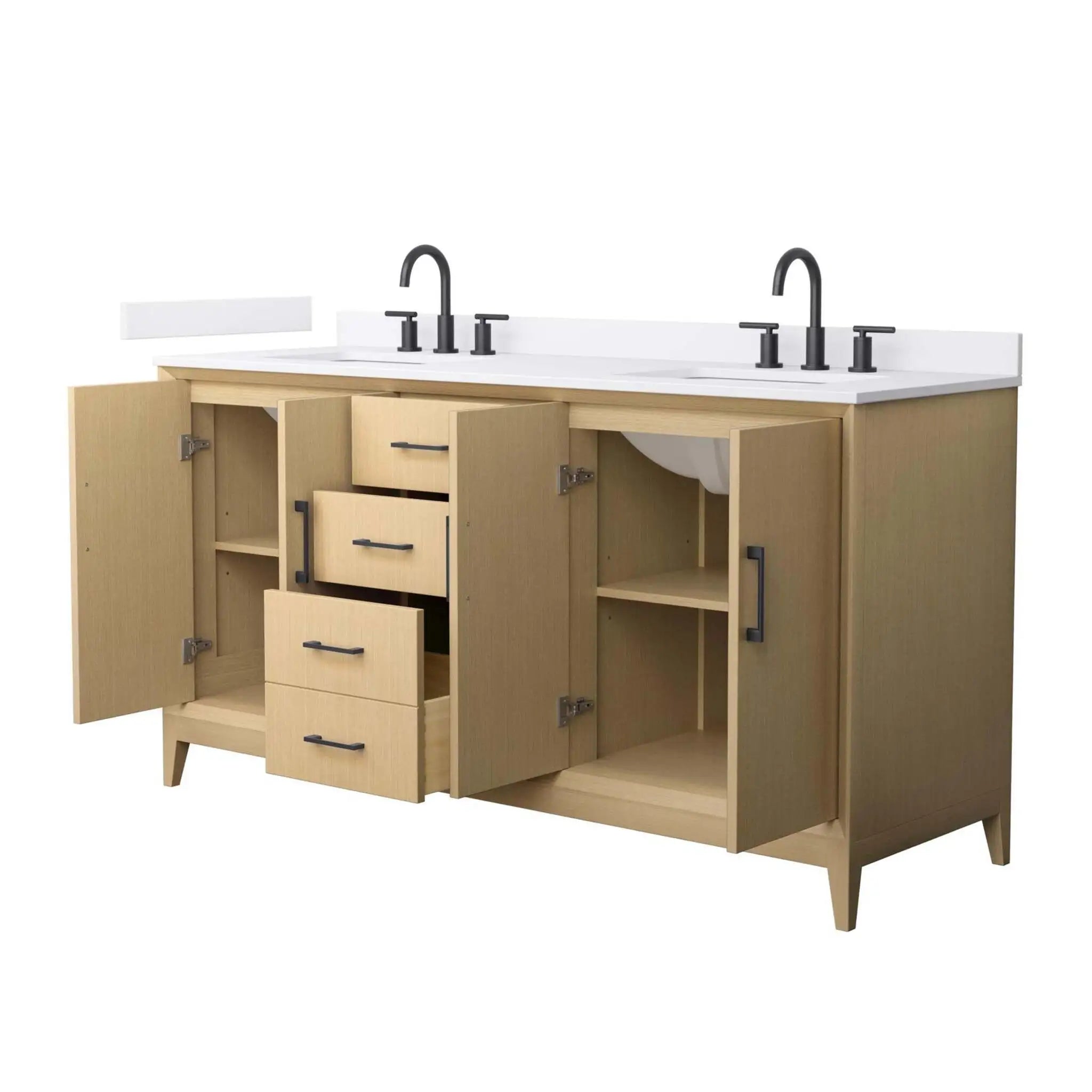 66" Janna Double Bathroom Vanity in White Oak with Matte Black Trim by Wyndham