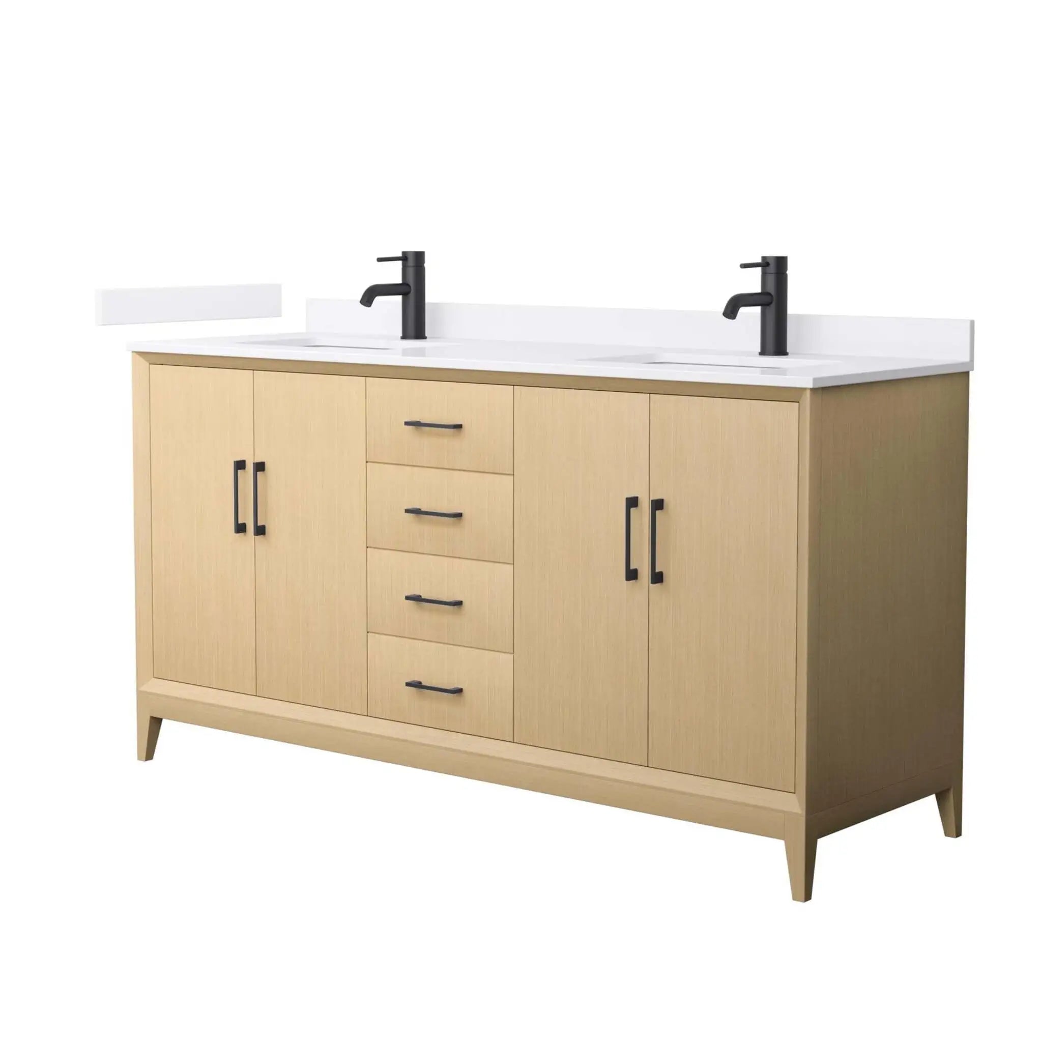 66" Janna Double Bathroom Vanity in White Oak with Matte Black Trim by Wyndham