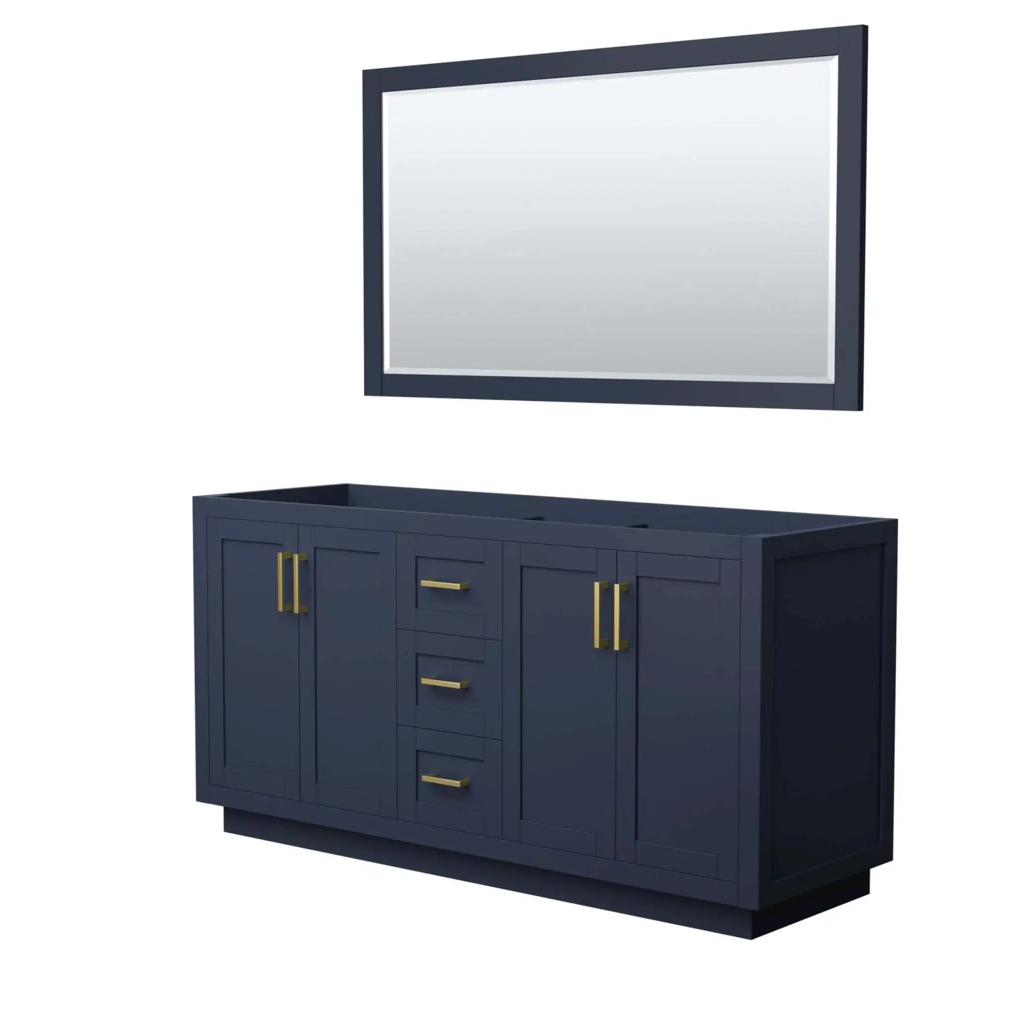 66" Miranda Double Bathroom Vanity in Dark Blue with Brushed Gold Trim & 58" Mirror by Wyndham