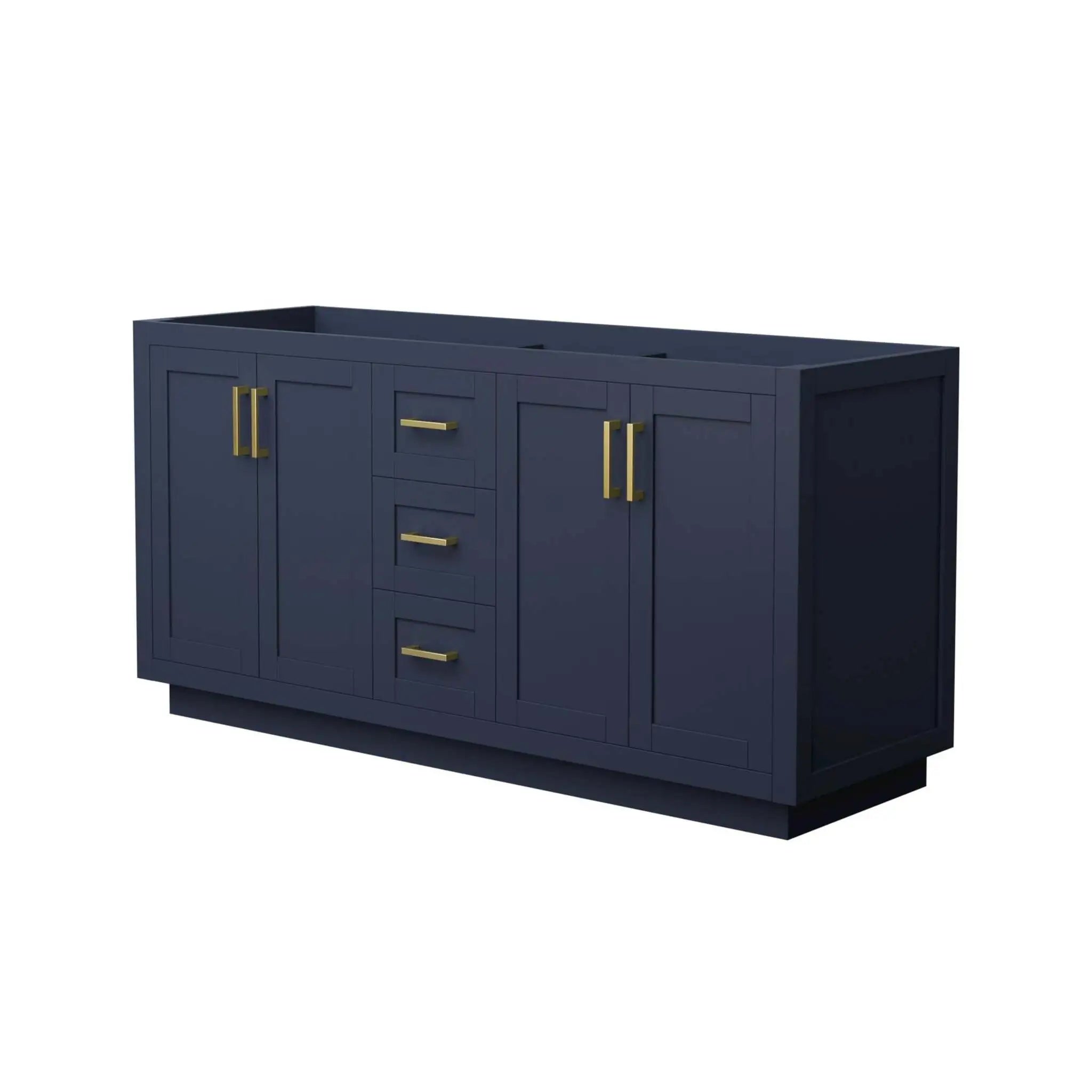 66" Miranda Double Bathroom Vanity in Dark Blue with Brushed Gold Trim by Wyndham