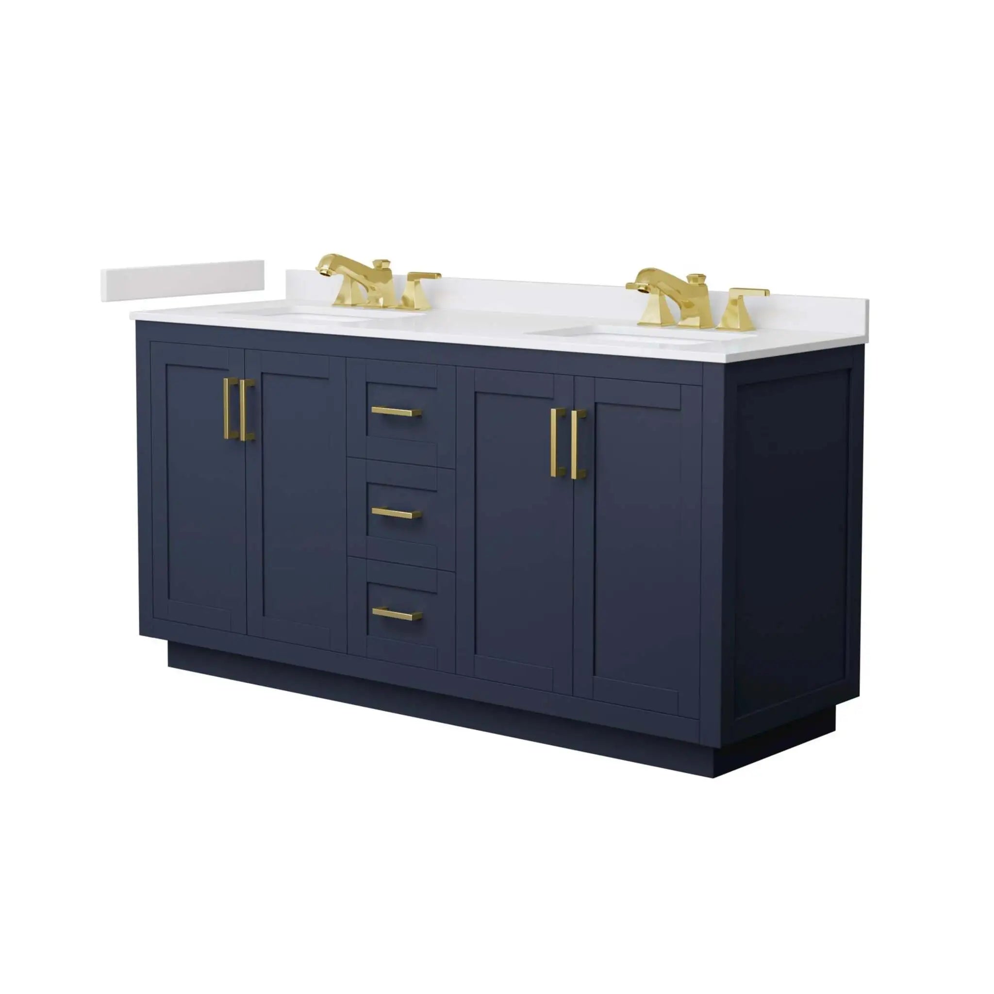66" Miranda Double Bathroom Vanity in Dark Blue with Brushed Gold Trim by Wyndham