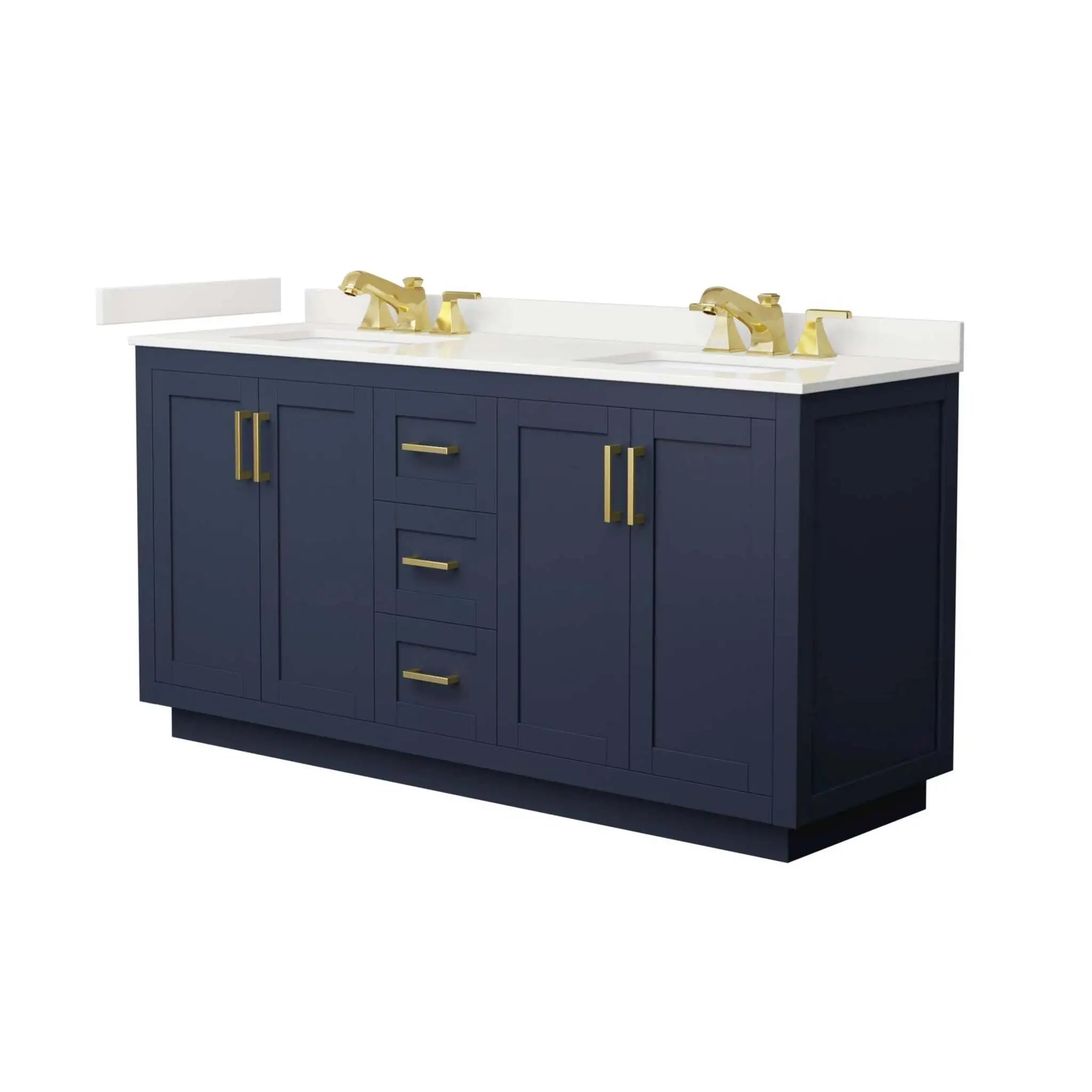 66" Miranda Double Bathroom Vanity in Dark Blue with Brushed Gold Trim by Wyndham