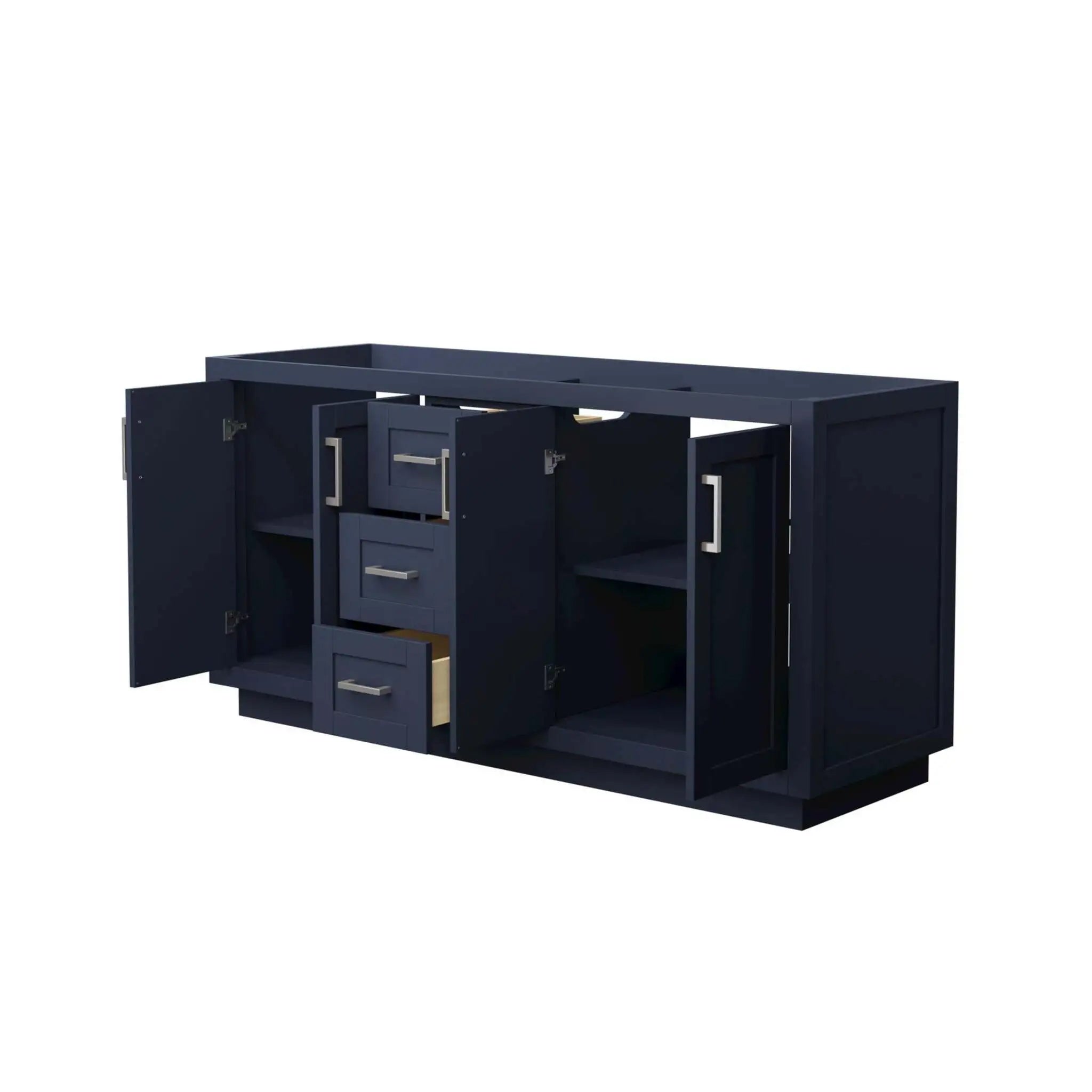 66" Miranda Double Bathroom Vanity in Dark Blue with Brushed Nickel Trim by Wyndham