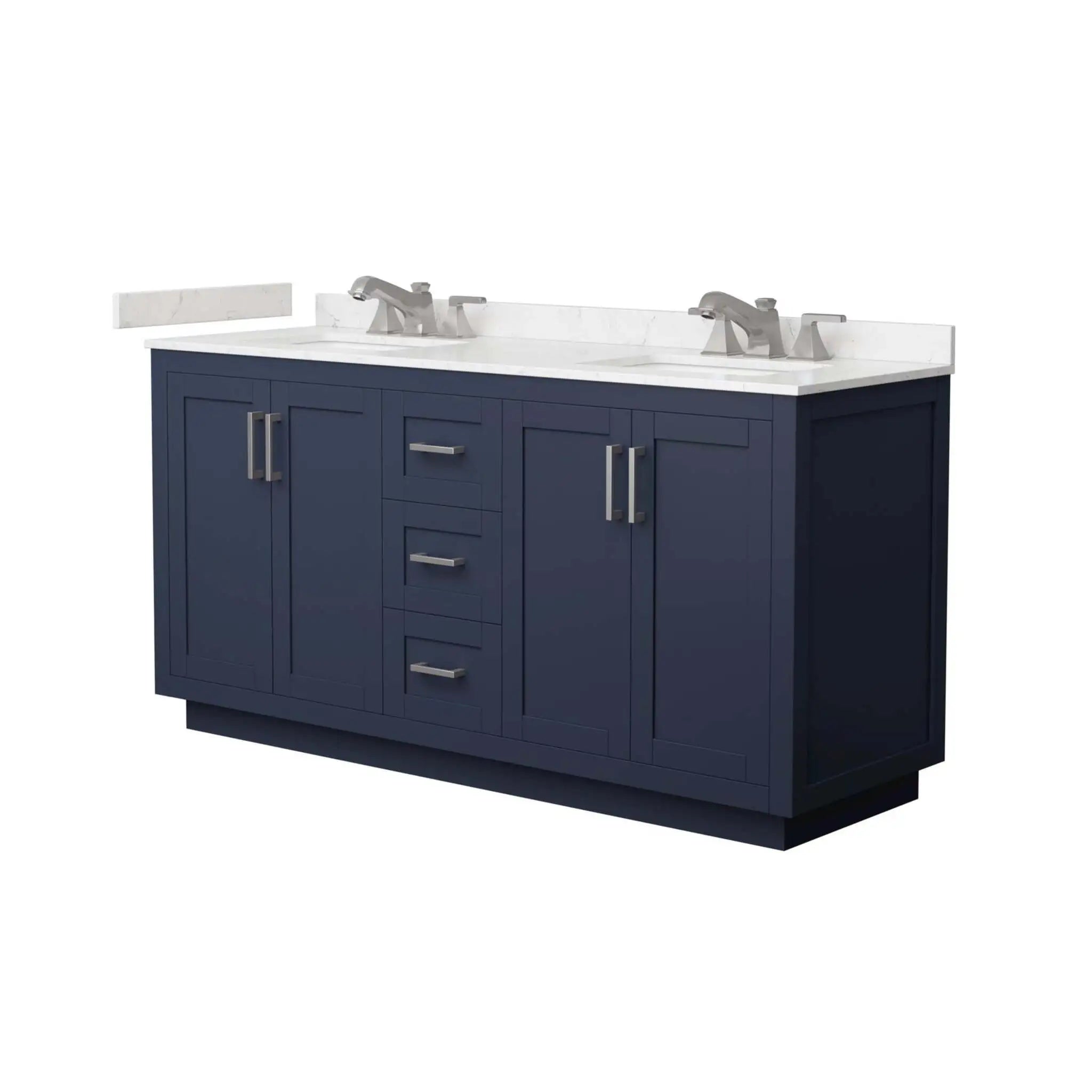 66" Miranda Double Bathroom Vanity in Dark Blue with Brushed Nickel Trim by Wyndham