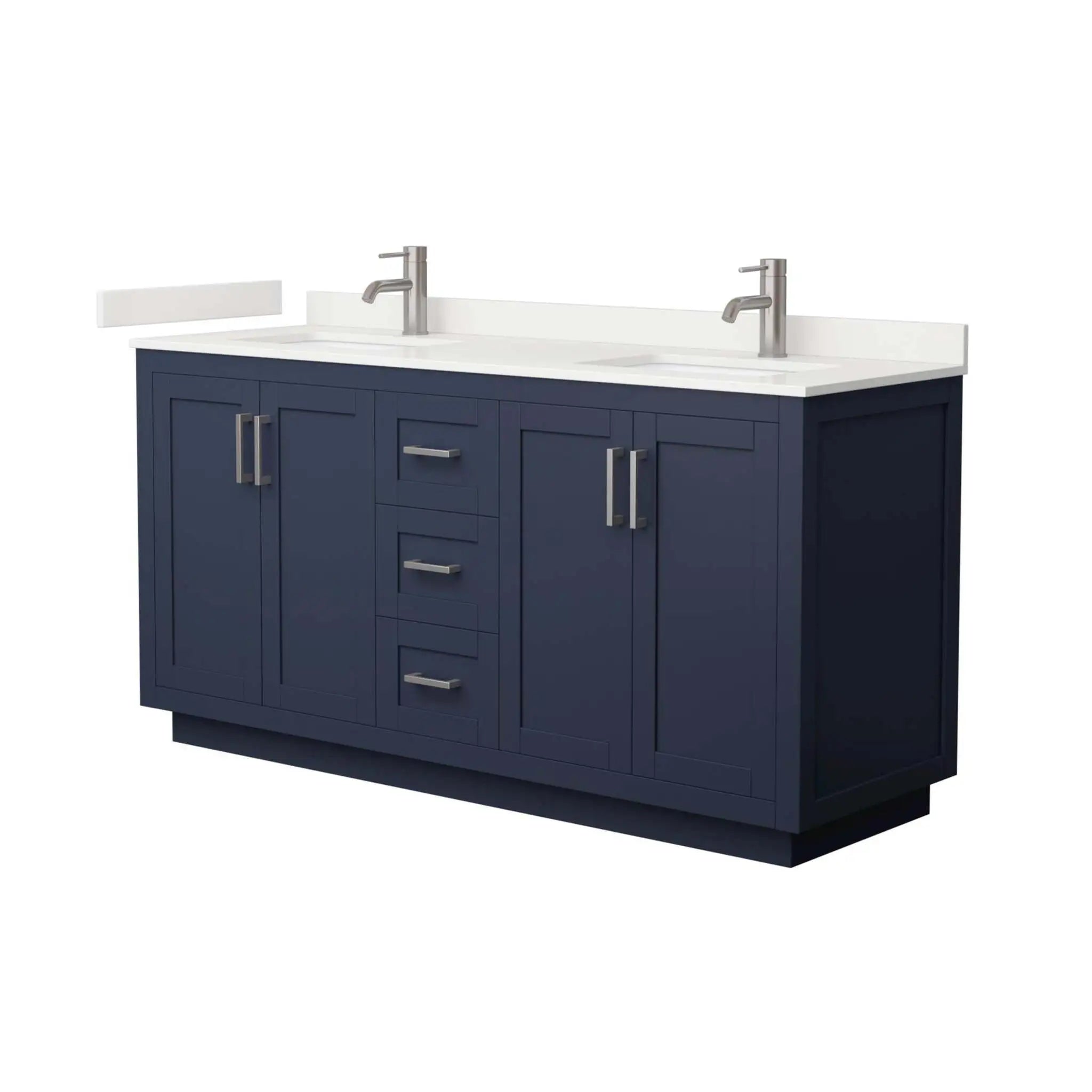 66" Miranda Double Bathroom Vanity in Dark Blue with Brushed Nickel Trim by Wyndham