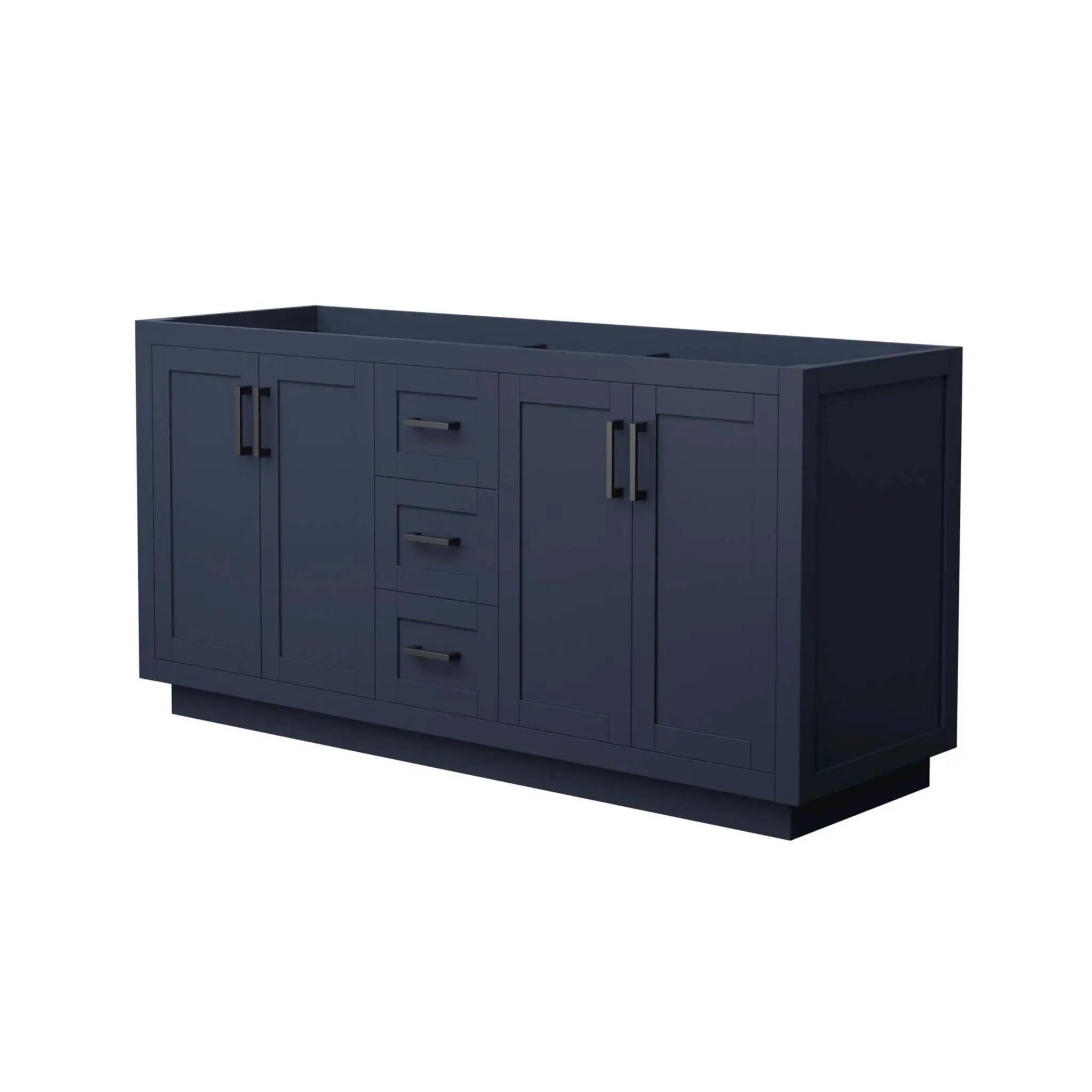 66" Miranda Double Bathroom Vanity in Dark Blue with Matte Black Trim by Wyndham