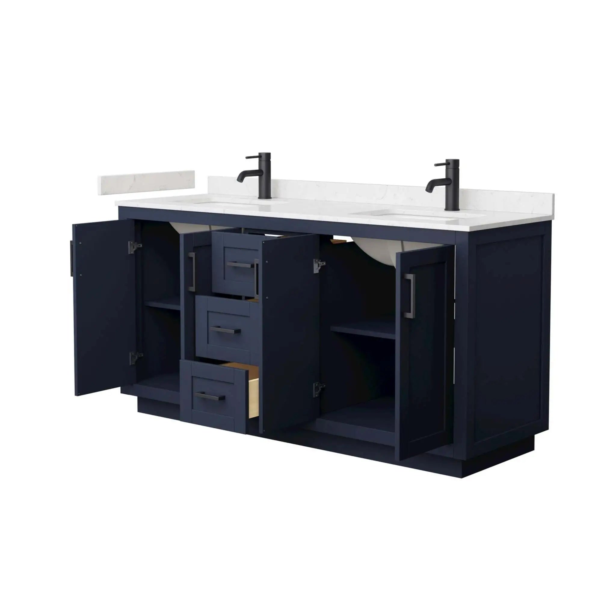 66" Miranda Double Bathroom Vanity in Dark Blue with Matte Black Trim by Wyndham