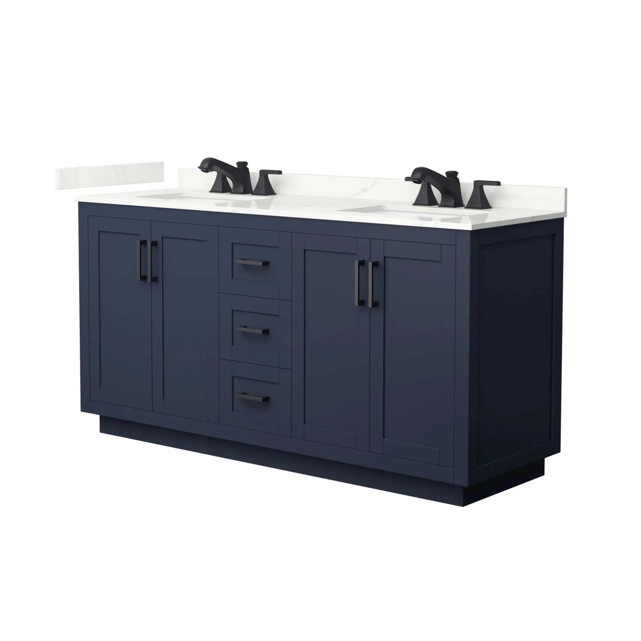 66" Miranda Double Bathroom Vanity in Dark Blue with Matte Black Trim by Wyndham