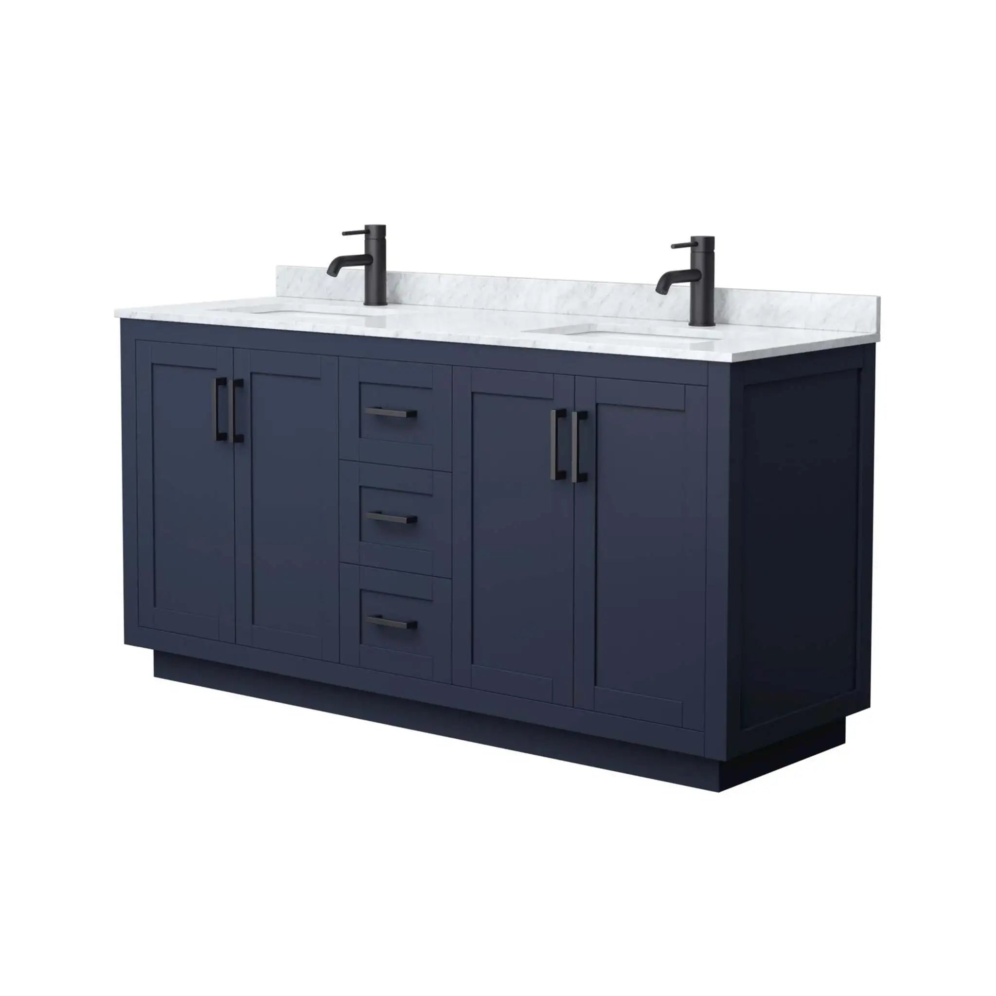 66" Miranda Double Bathroom Vanity in Dark Blue with Matte Black Trim by Wyndham