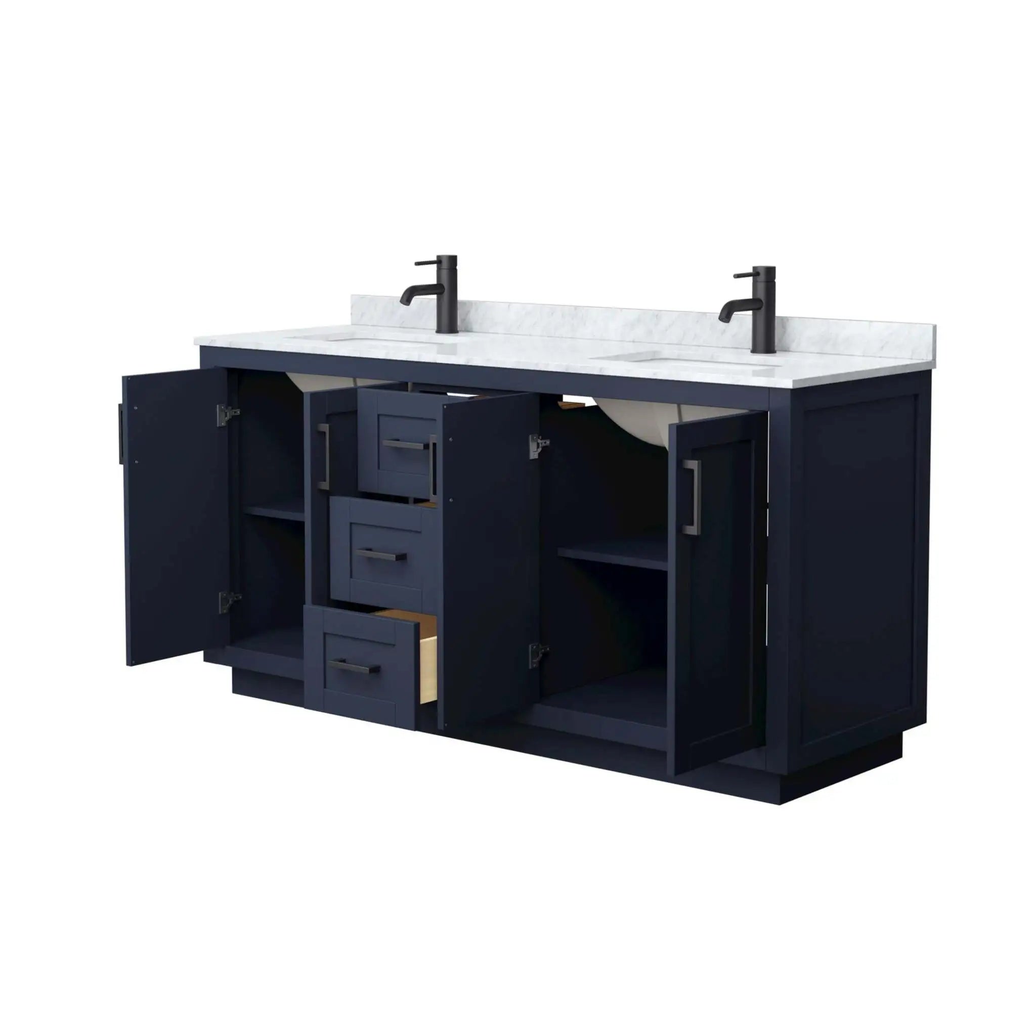 66" Miranda Double Bathroom Vanity in Dark Blue with Matte Black Trim by Wyndham
