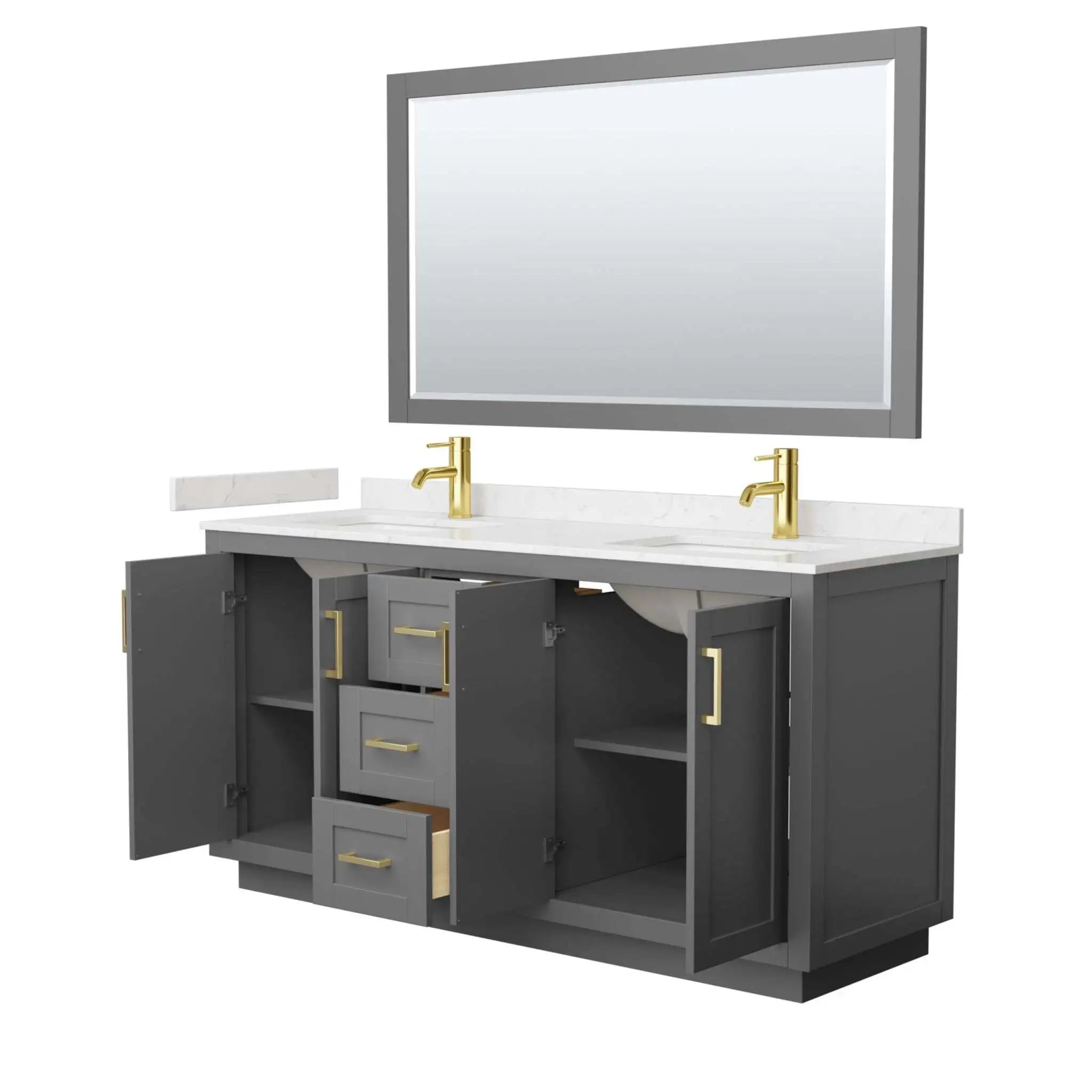66" Miranda Double Bathroom Vanity in Dark Gray with Brushed Gold Trim & 58" Mirror by Wyndham