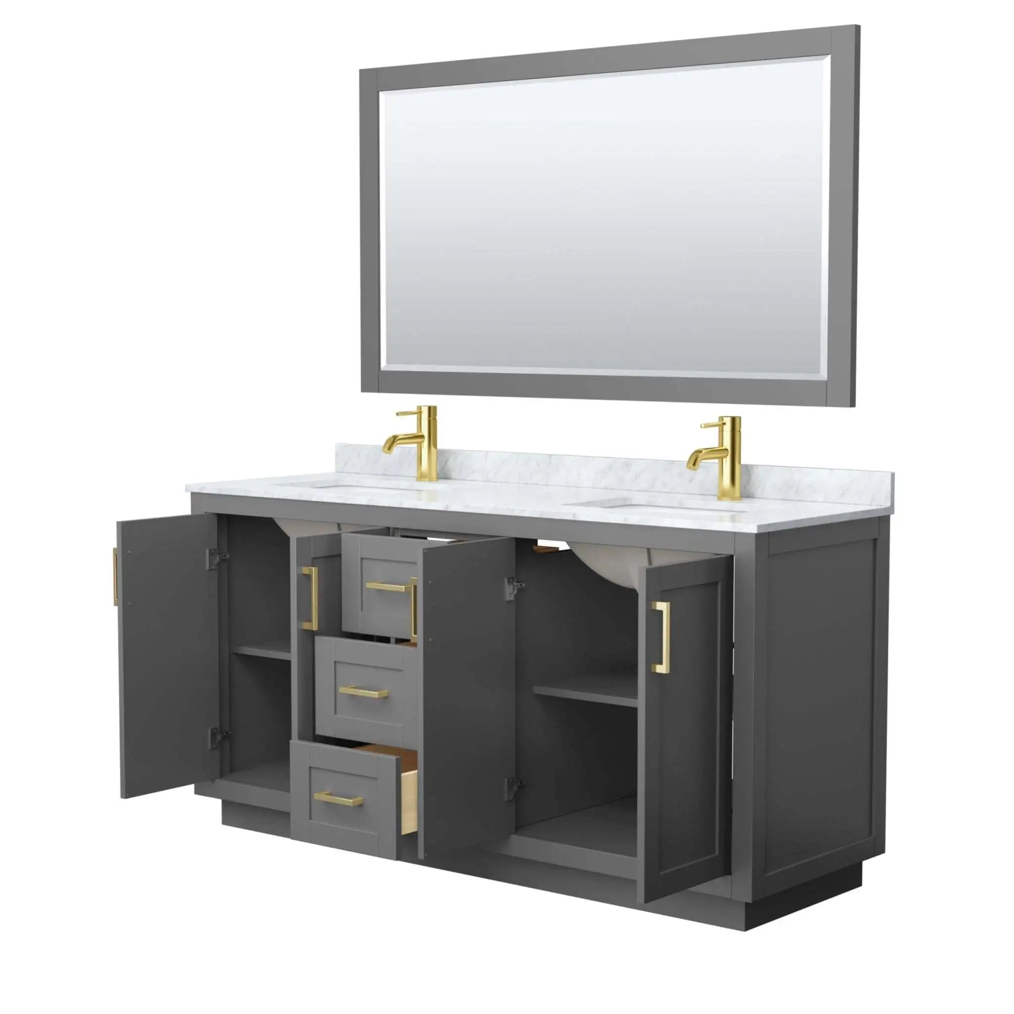 66" Miranda Double Bathroom Vanity in Dark Gray with Brushed Gold Trim & 58" Mirror by Wyndham