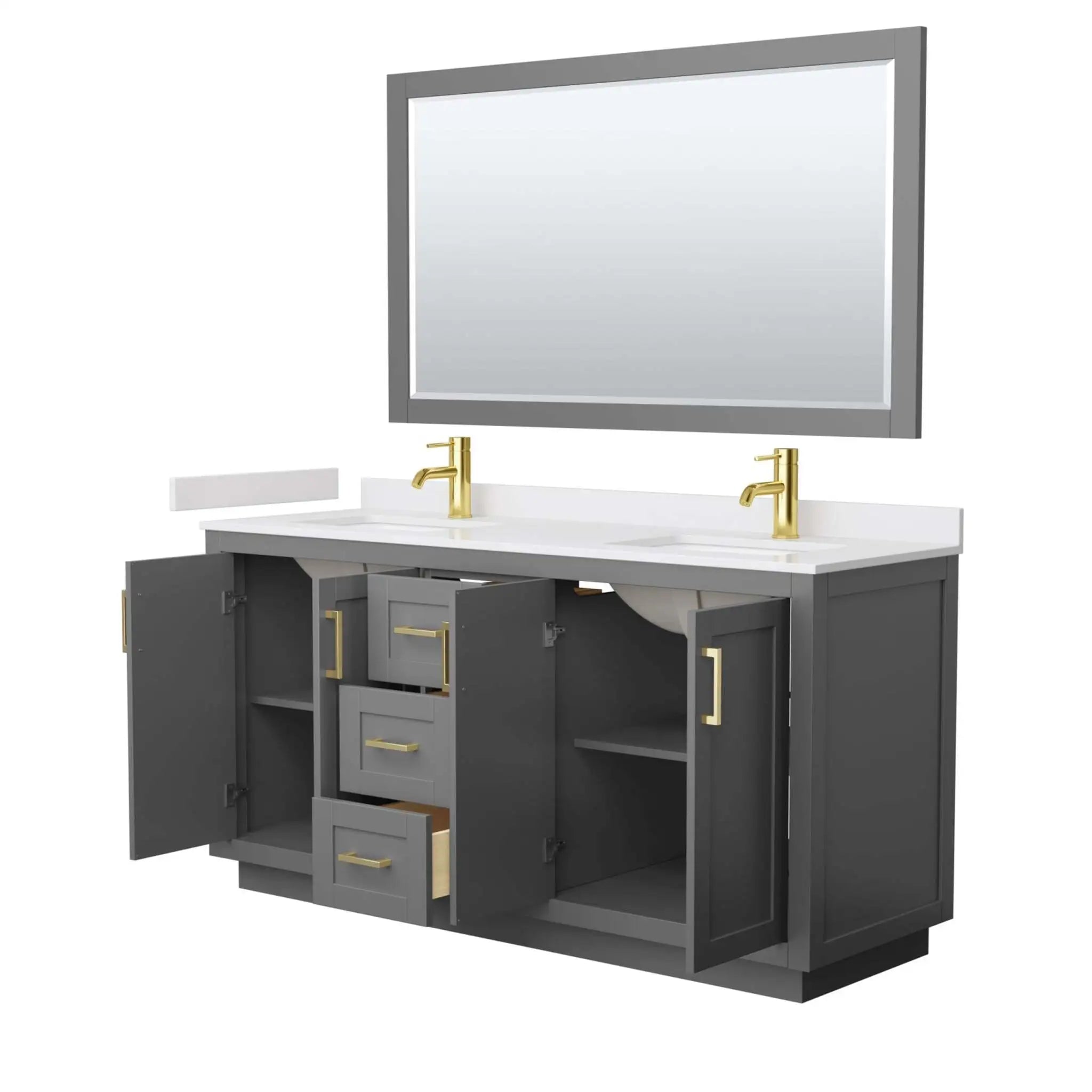 66" Miranda Double Bathroom Vanity in Dark Gray with Brushed Gold Trim & 58" Mirror by Wyndham