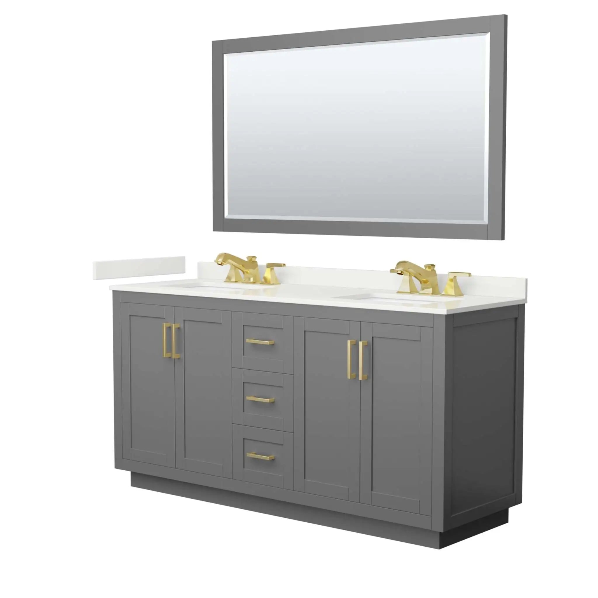 66" Miranda Double Bathroom Vanity in Dark Gray with Brushed Gold Trim & 58" Mirror by Wyndham