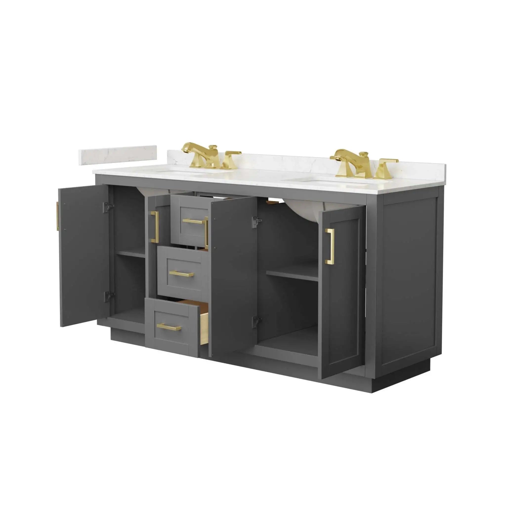 66" Miranda Double Bathroom Vanity in Dark Gray with Brushed Gold Trim by Wyndham