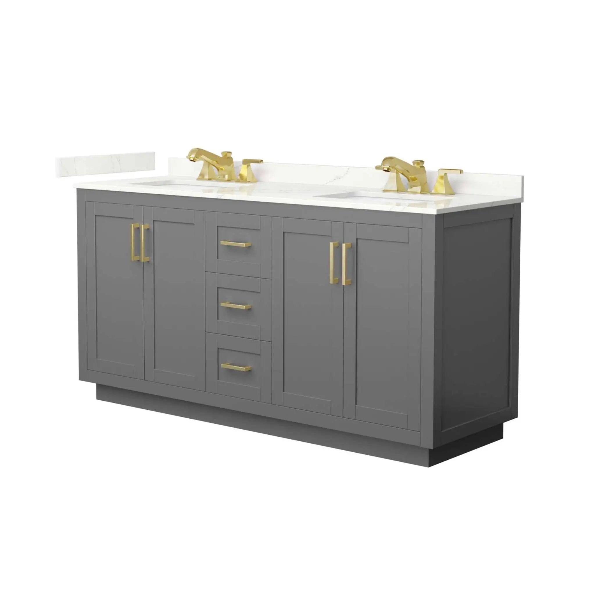 66" Miranda Double Bathroom Vanity in Dark Gray with Brushed Gold Trim by Wyndham