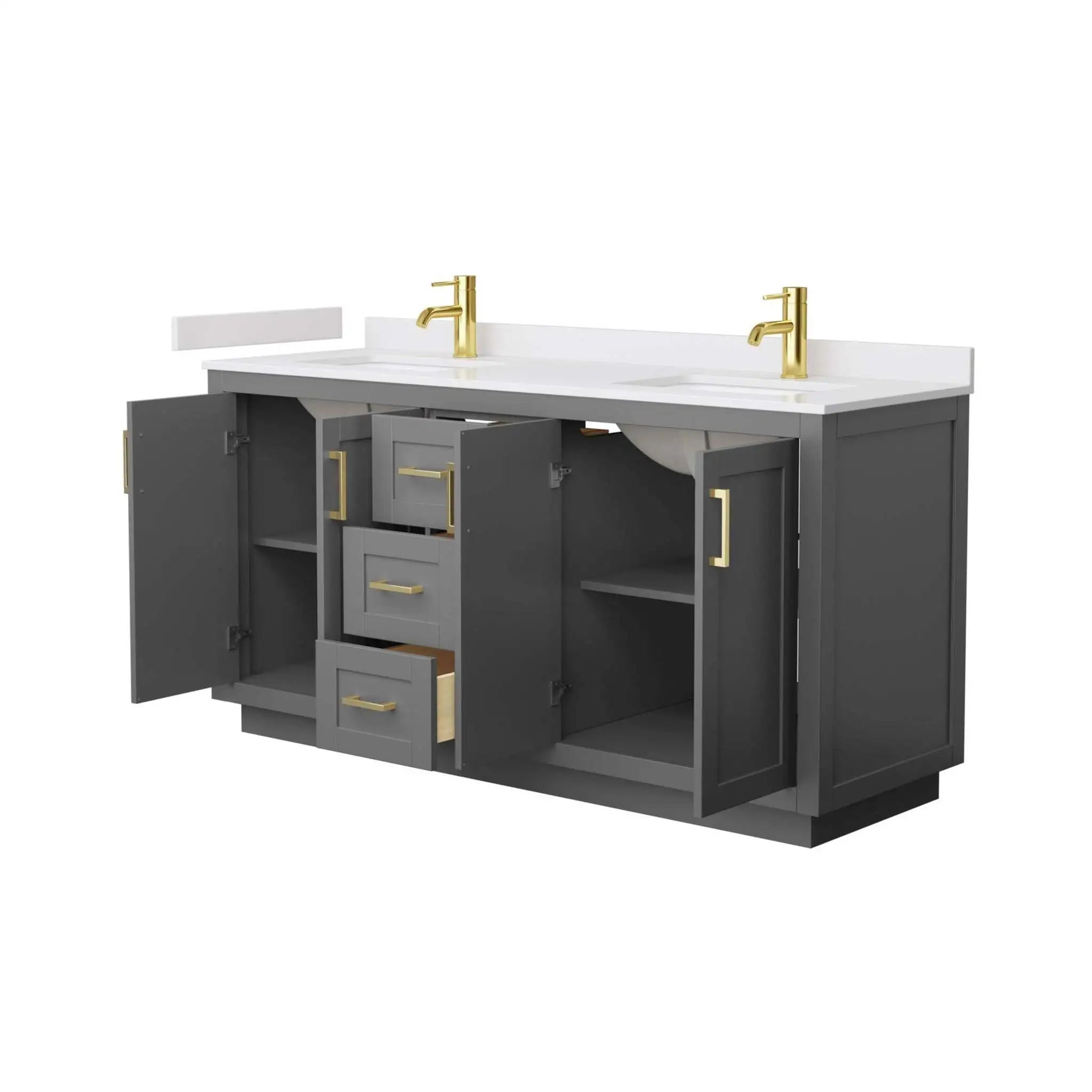 66" Miranda Double Bathroom Vanity in Dark Gray with Brushed Gold Trim by Wyndham