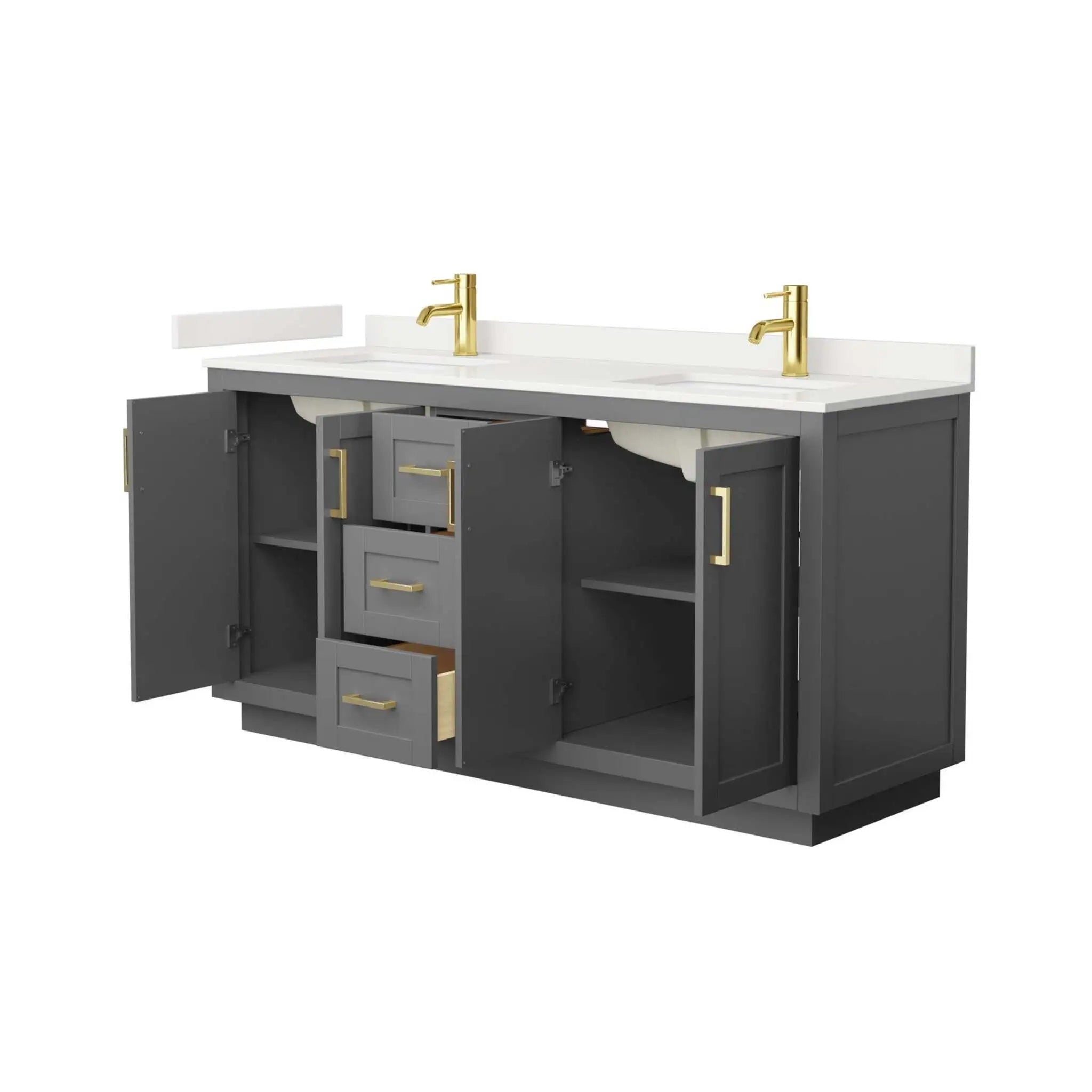 66" Miranda Double Bathroom Vanity in Dark Gray with Brushed Gold Trim by Wyndham