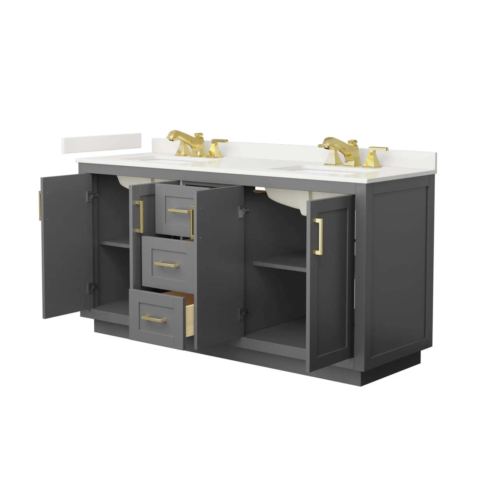 66" Miranda Double Bathroom Vanity in Dark Gray with Brushed Gold Trim by Wyndham
