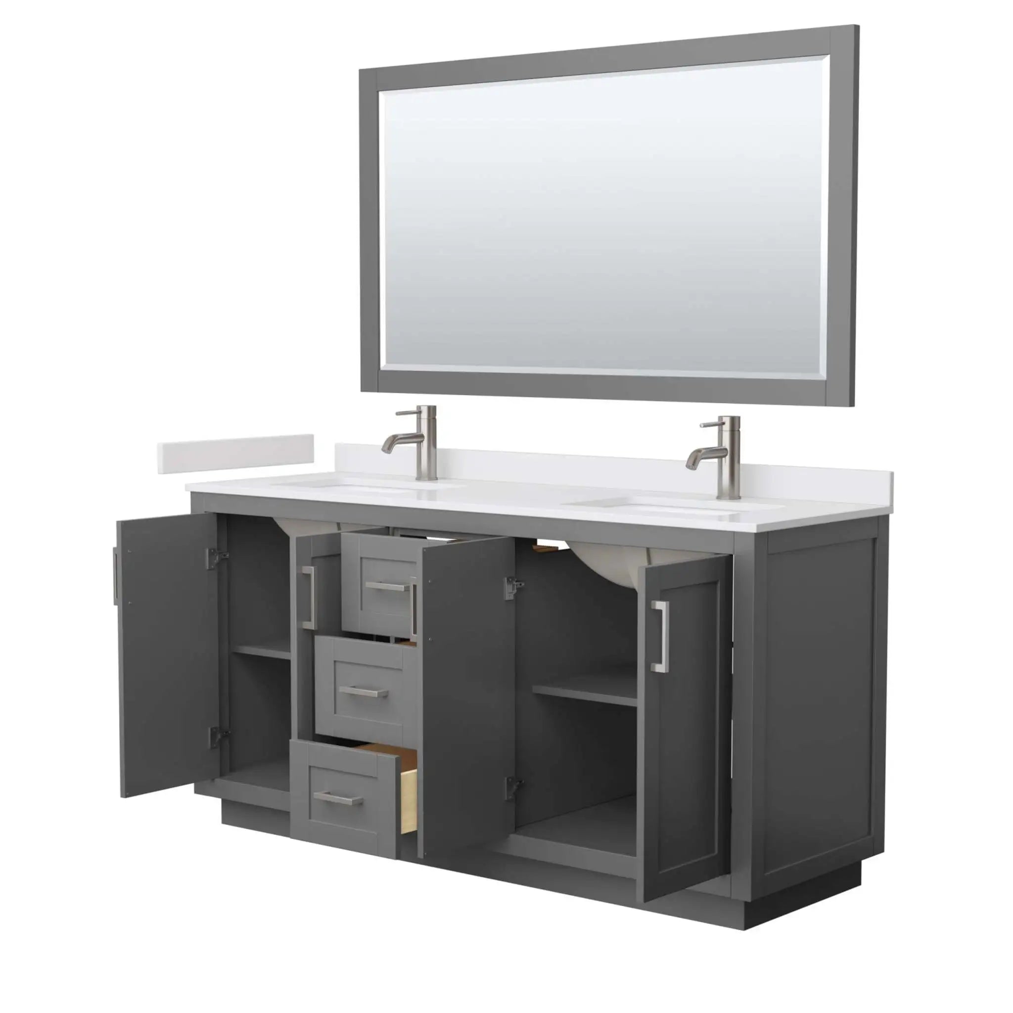 66" Miranda Double Bathroom Vanity in Dark Gray with Brushed Nickel Trim & 58" Mirror by Wyndham