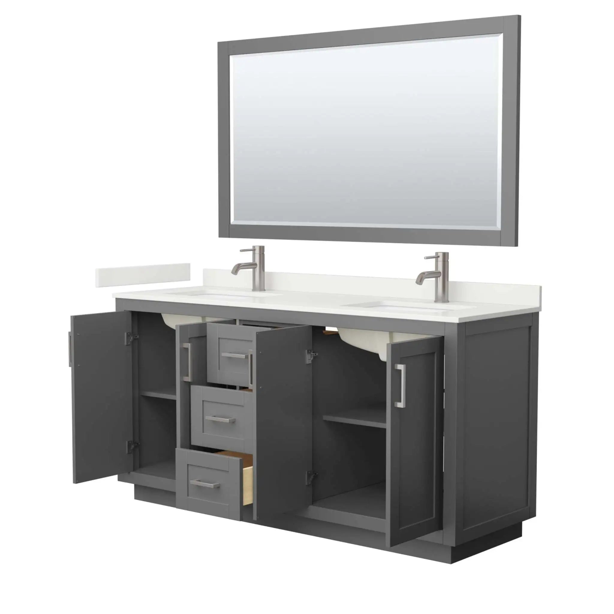 66" Miranda Double Bathroom Vanity in Dark Gray with Brushed Nickel Trim & 58" Mirror by Wyndham