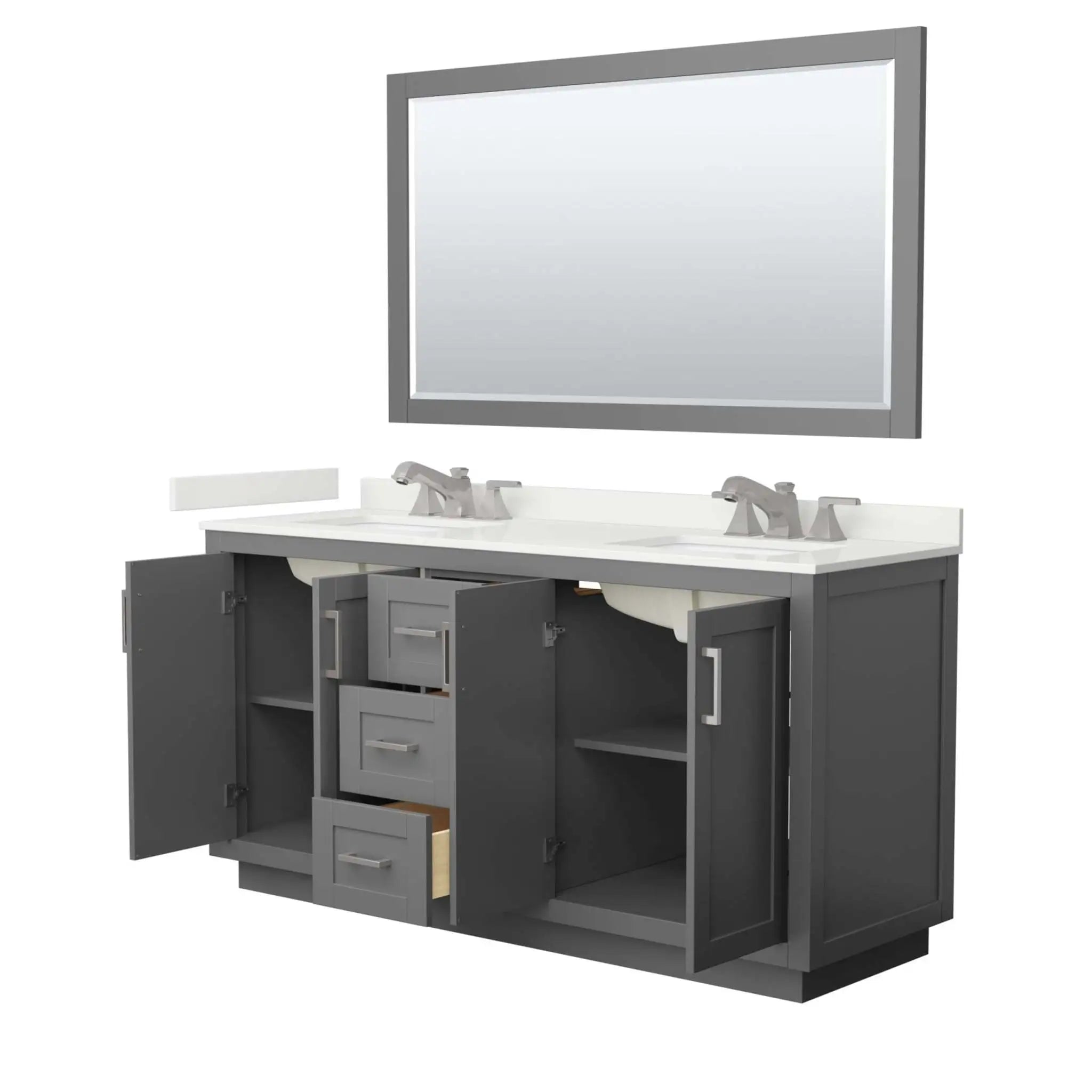 66" Miranda Double Bathroom Vanity in Dark Gray with Brushed Nickel Trim & 58" Mirror by Wyndham